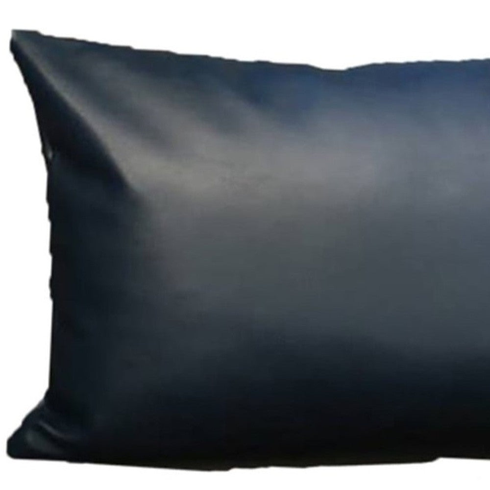 Set of Two 10" X 12" Navy Blue Faux Leather Lumbar Throw Pillow-Accent Throw Pillows-DECOROLALA