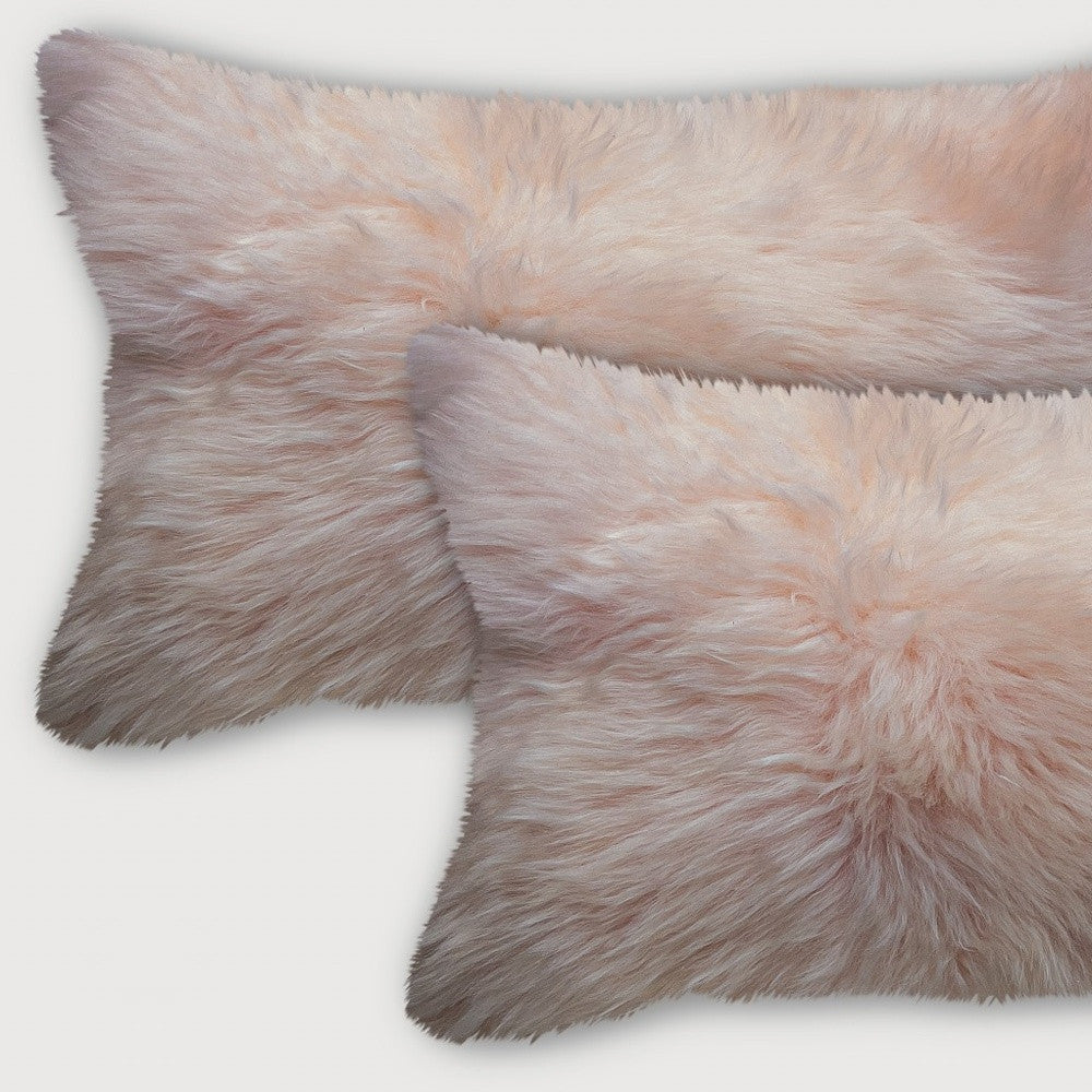 Set of Two 12" X 20" Blush Cowhide Throw Pillow-Accent Throw Pillows-DECOROLALA