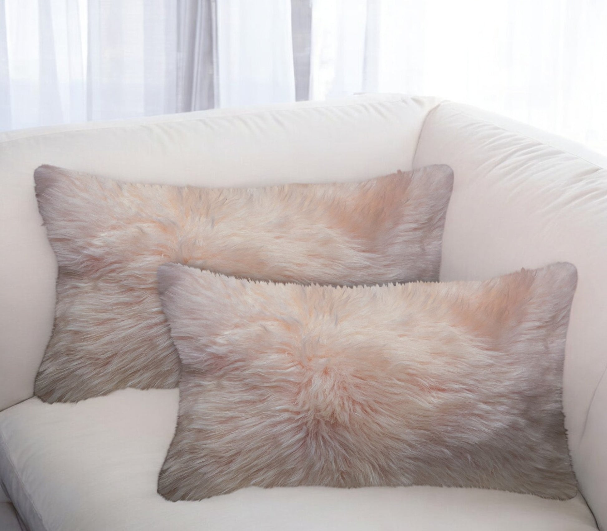 Set of Two 12" X 20" Blush Cowhide Throw Pillow-Accent Throw Pillows-DECOROLALA