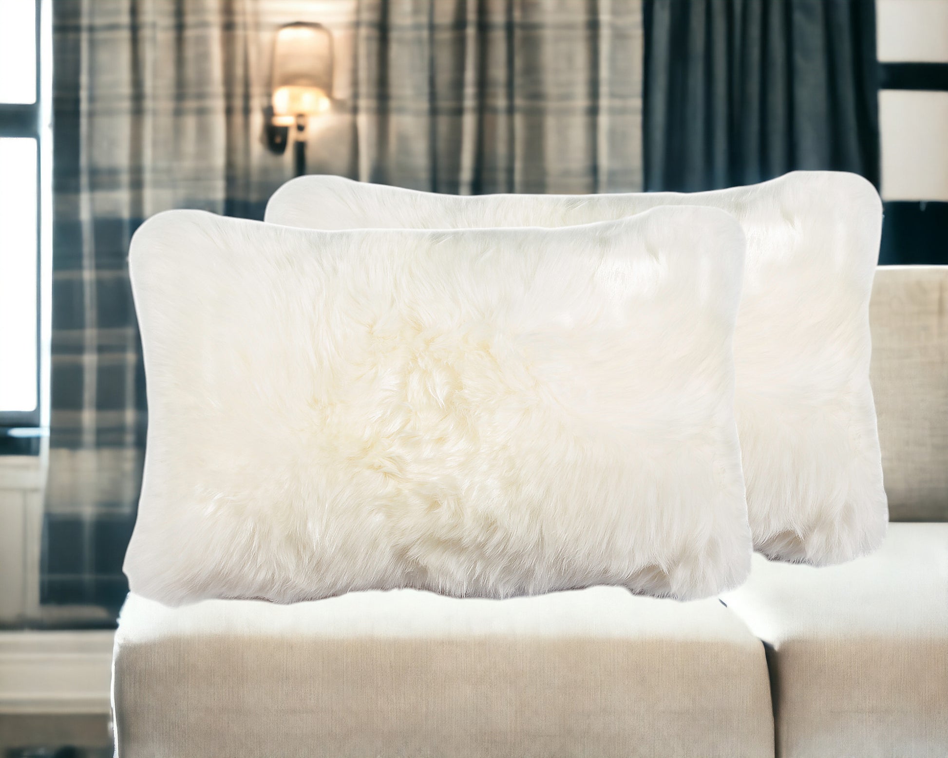 Set of Two 12" X 20" Natural Cowhide Throw Pillow-Accent Throw Pillows-DECOROLALA