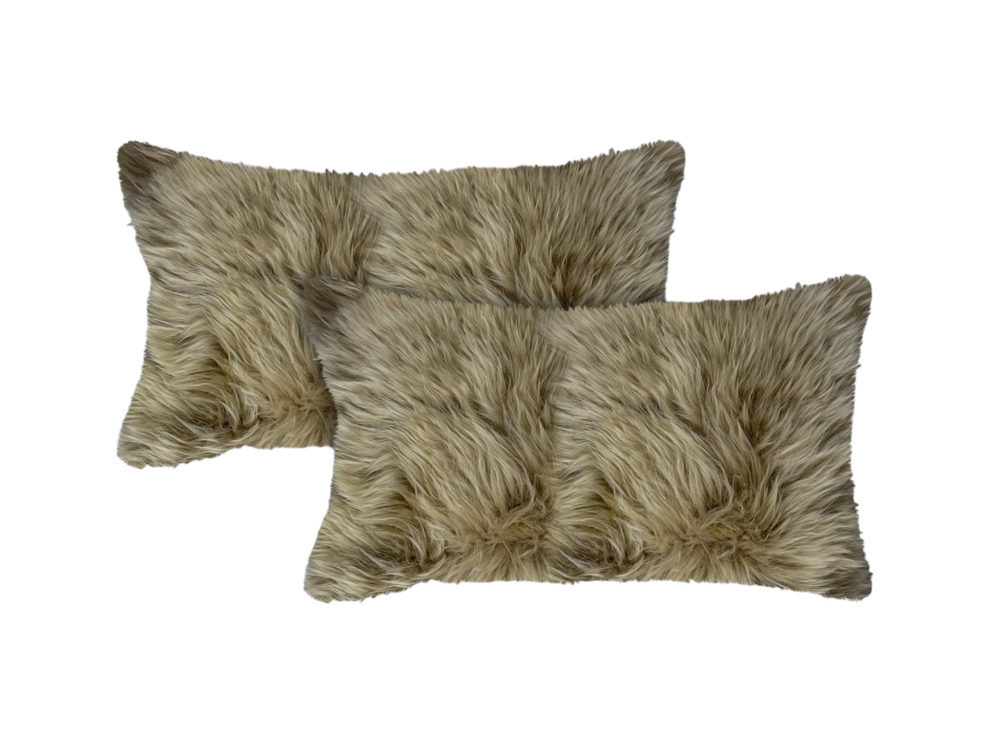 Set of Two 12" X 20" Taupe Sheepskin Lumbar Throw Pillows-Accent Throw Pillows-DECOROLALA
