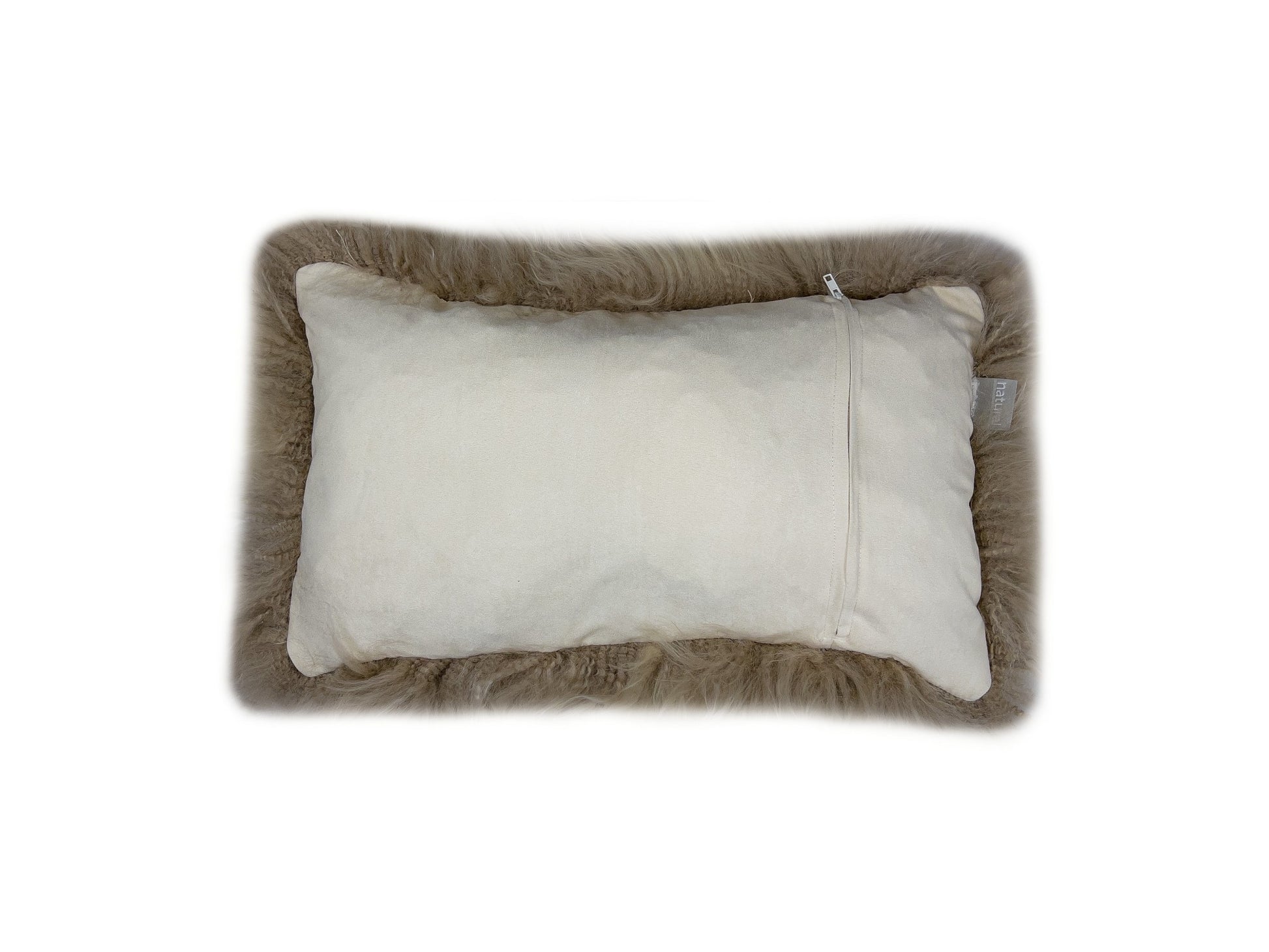 Set of Two 12" X 20" Taupe Sheepskin Lumbar Throw Pillows-Accent Throw Pillows-DECOROLALA