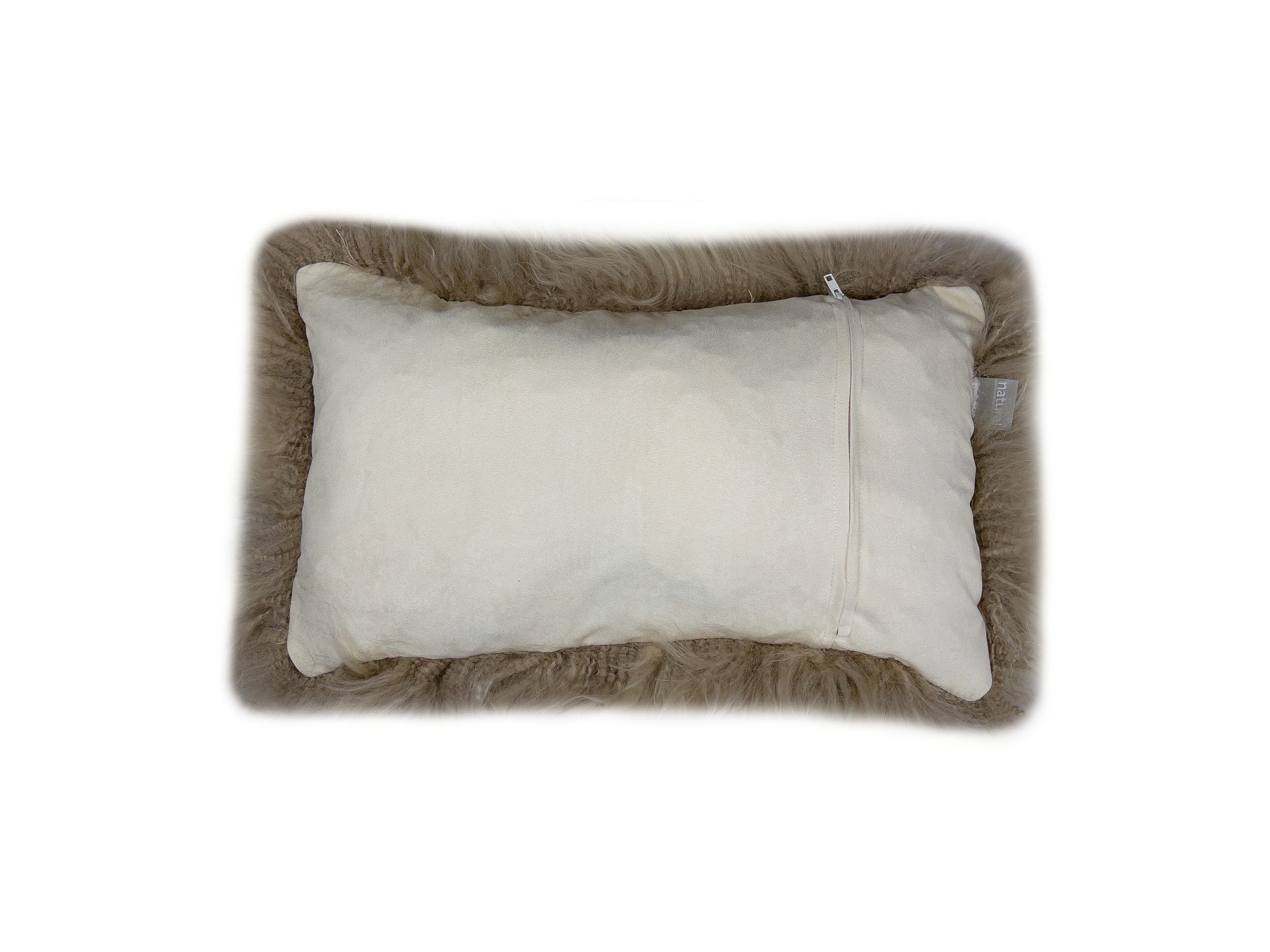 Set of Two 12" X 20" Taupe Sheepskin Lumbar Throw Pillows-Accent Throw Pillows-DECOROLALA