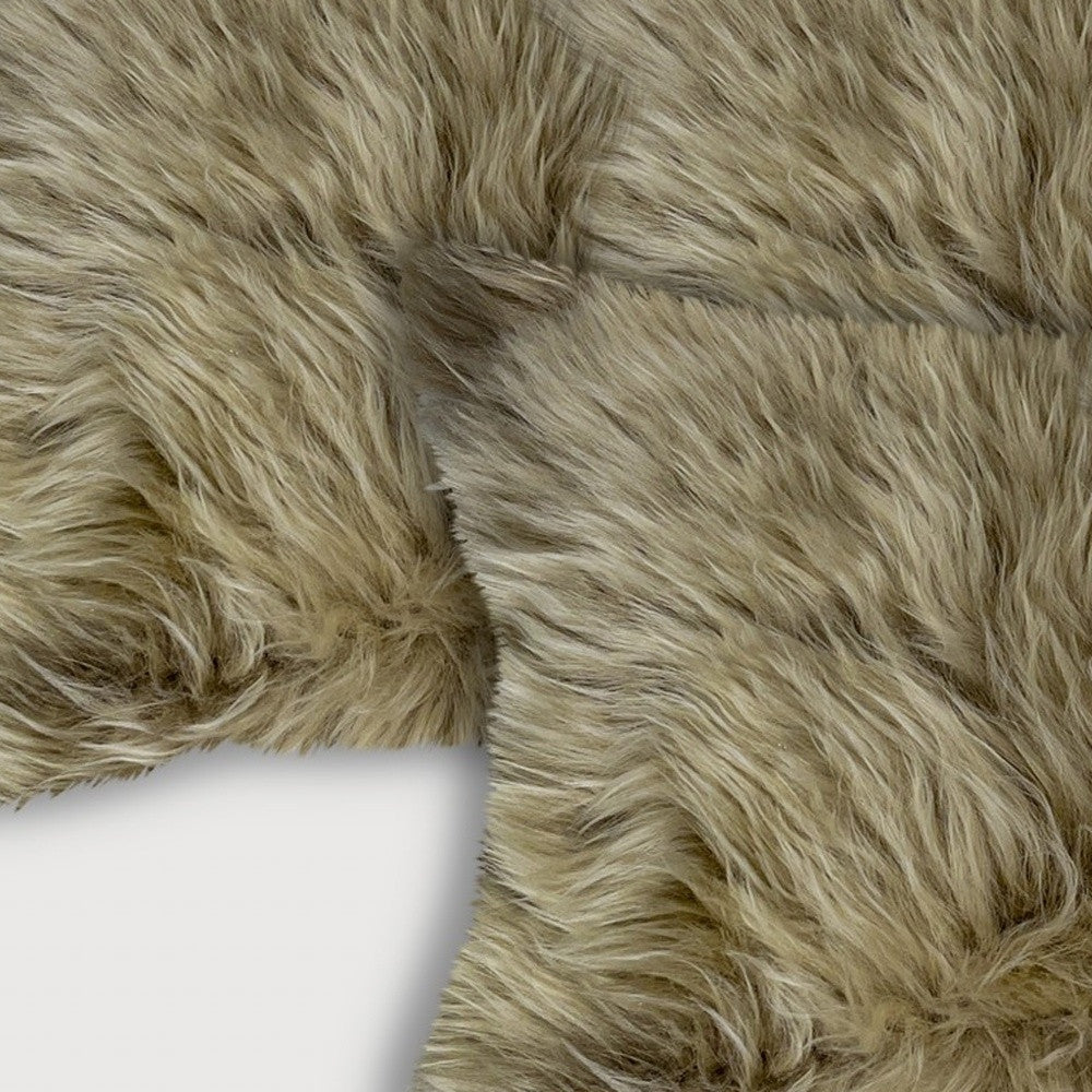Set of Two 12" X 20" Taupe Sheepskin Lumbar Throw Pillows-Accent Throw Pillows-DECOROLALA