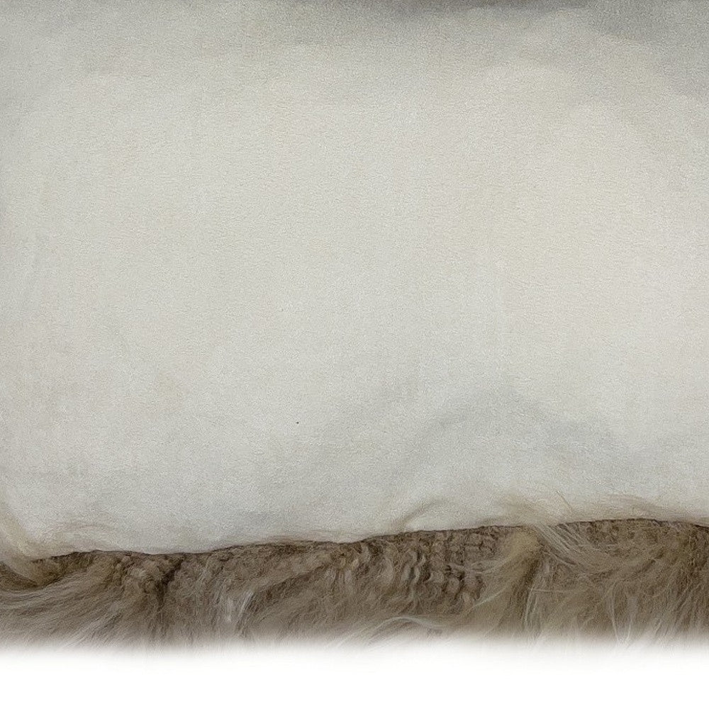 Set of Two 12" X 20" Taupe Sheepskin Lumbar Throw Pillows-Accent Throw Pillows-DECOROLALA