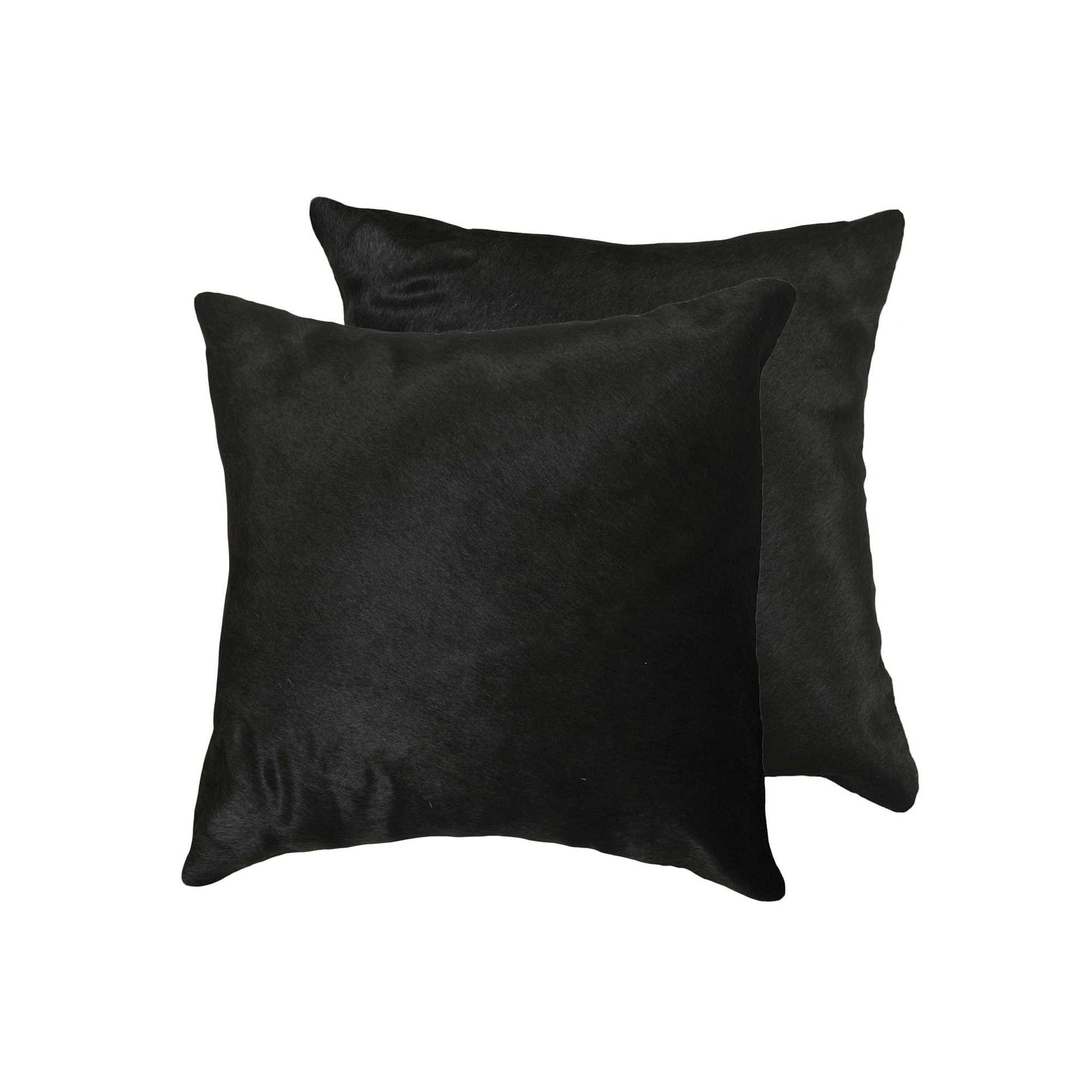 Set of Two 18" Black Cowhide Throw Pillows-Accent Throw Pillows-DECOROLALA