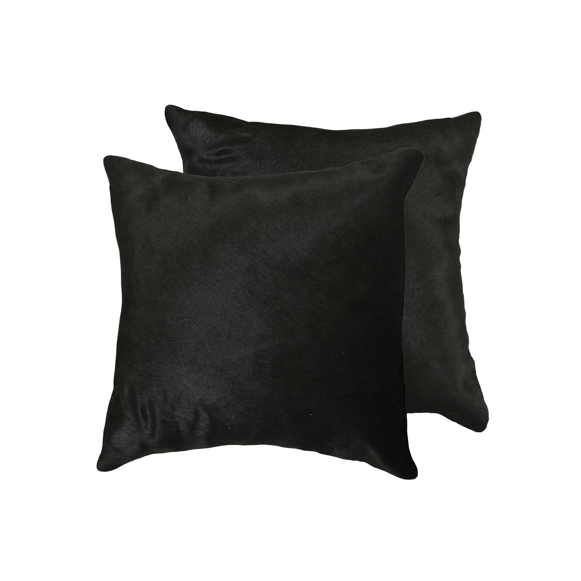Set of Two 18" Black Cowhide Throw Pillows-Accent Throw Pillows-DECOROLALA