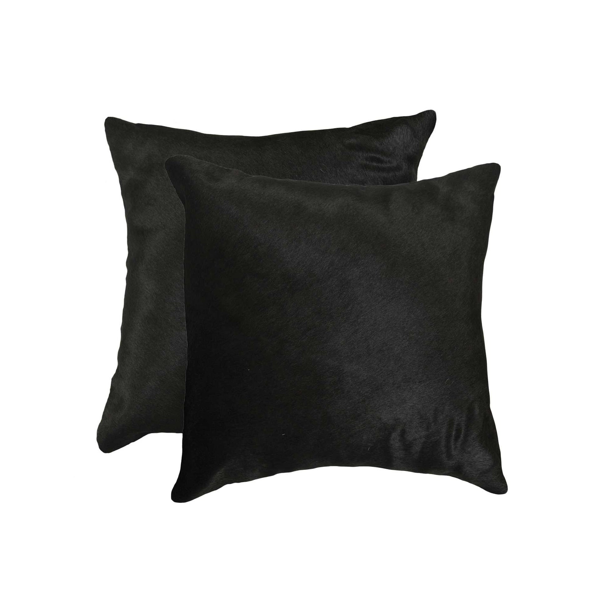 Set of Two 18" Black Cowhide Throw Pillows-Accent Throw Pillows-DECOROLALA