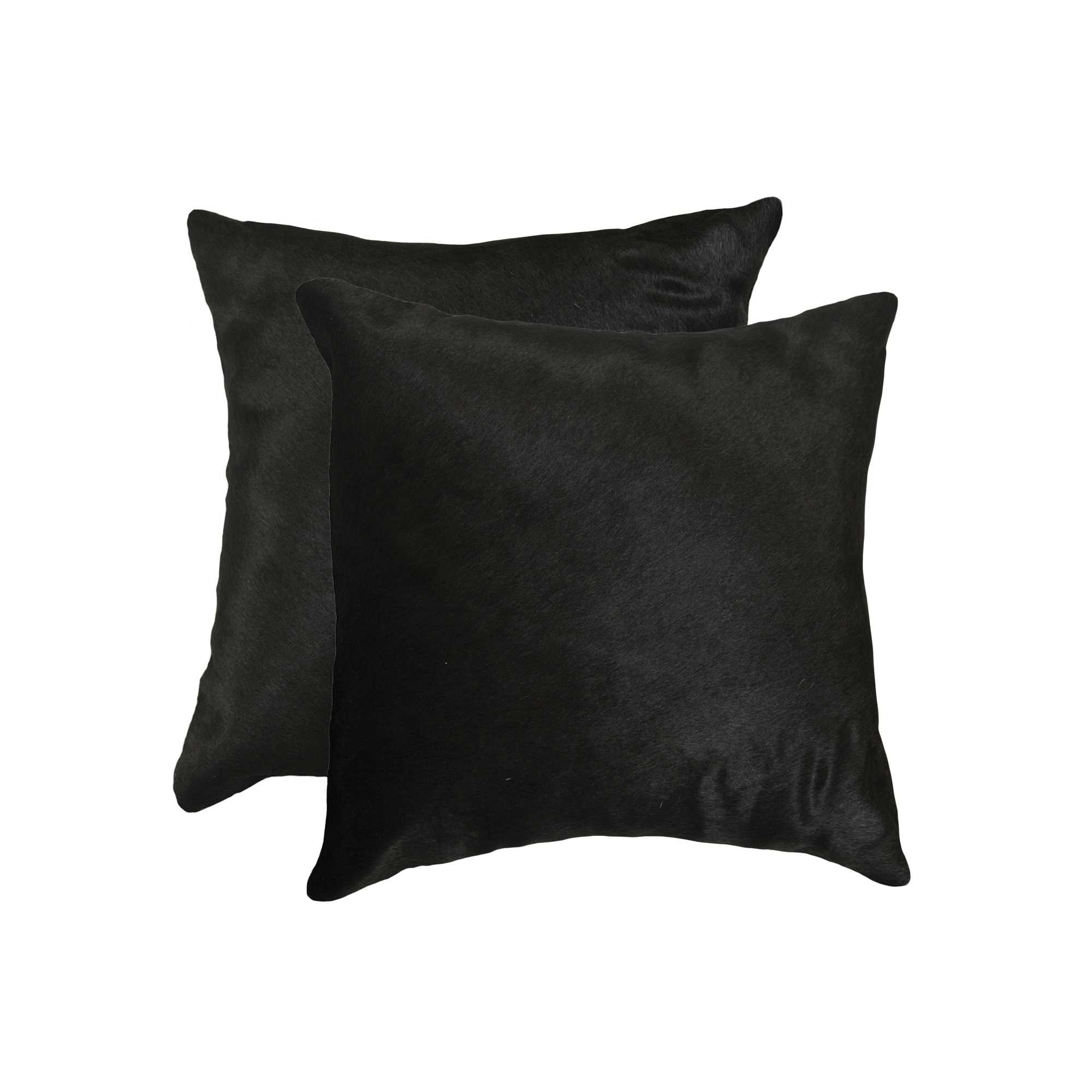 Set of Two 18" Black Cowhide Throw Pillows-Accent Throw Pillows-DECOROLALA