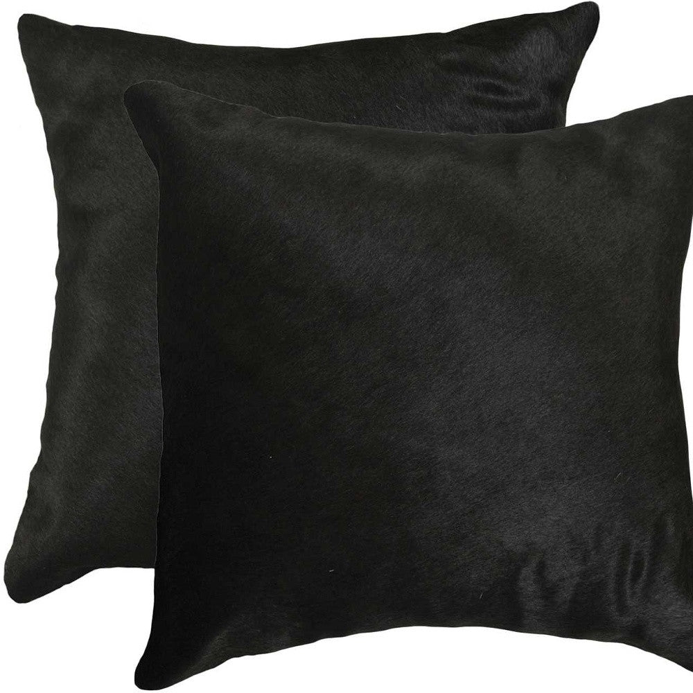 Set of Two 18" Black Cowhide Throw Pillows-Accent Throw Pillows-DECOROLALA