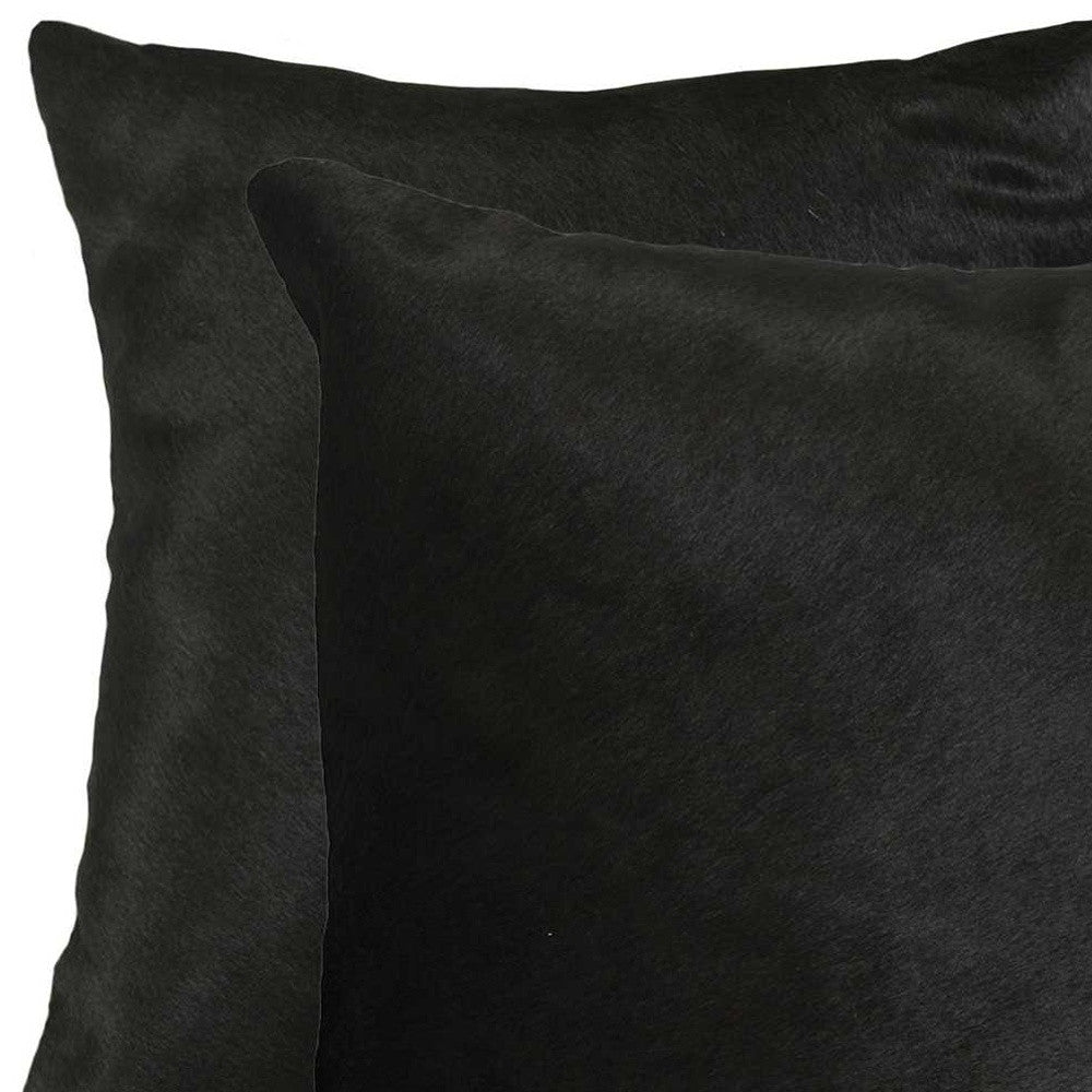 Set of Two 18" Black Cowhide Throw Pillows-Accent Throw Pillows-DECOROLALA