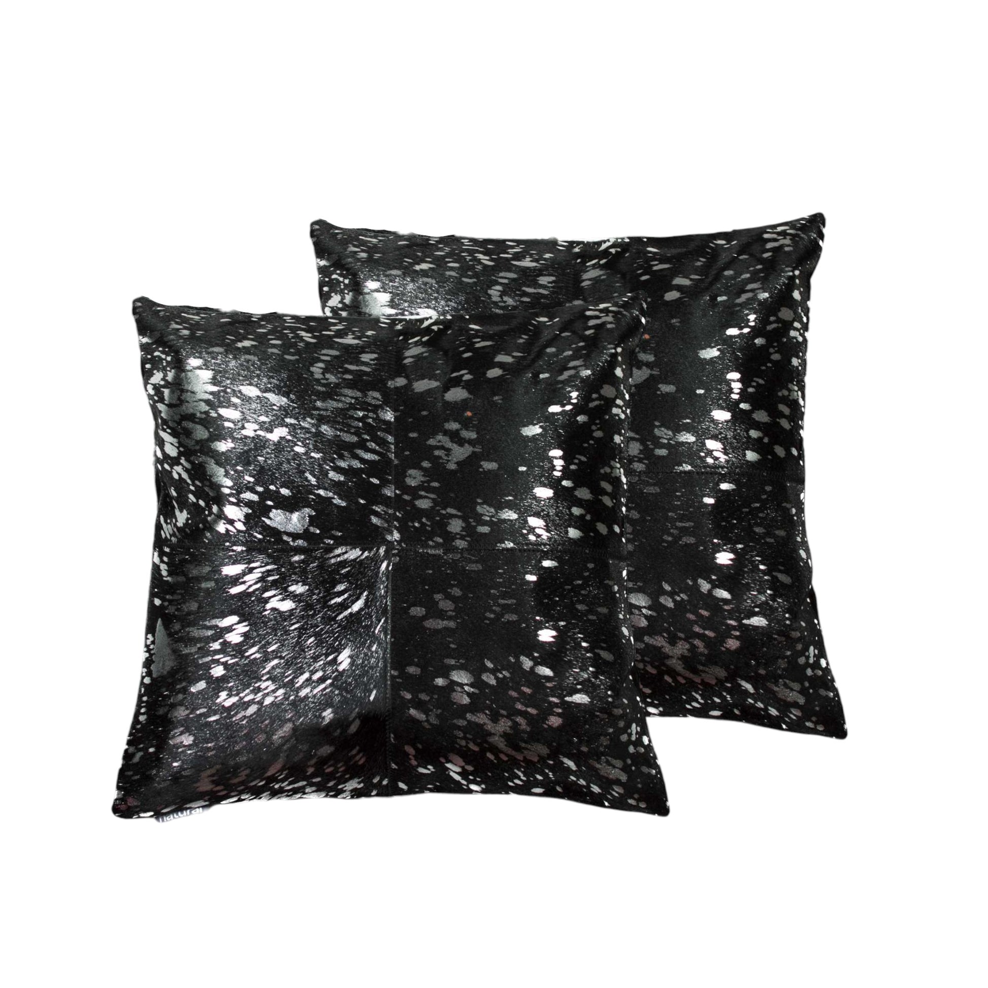 Set of Two 18" Black and Silver Cowhide Throw Pillow-Accent Throw Pillows-DECOROLALA