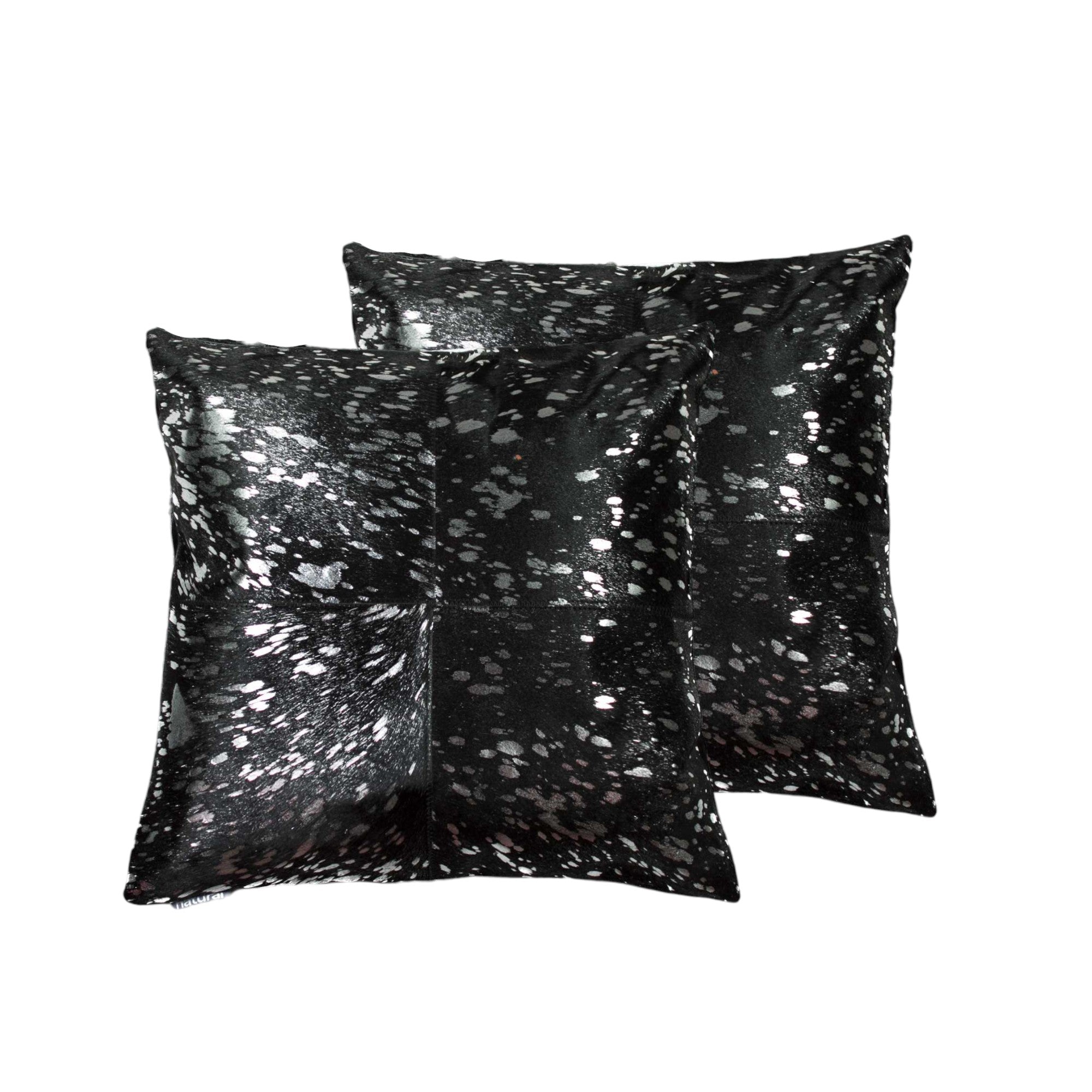 Set of Two 18" Black and Silver Cowhide Throw Pillow-Accent Throw Pillows-DECOROLALA