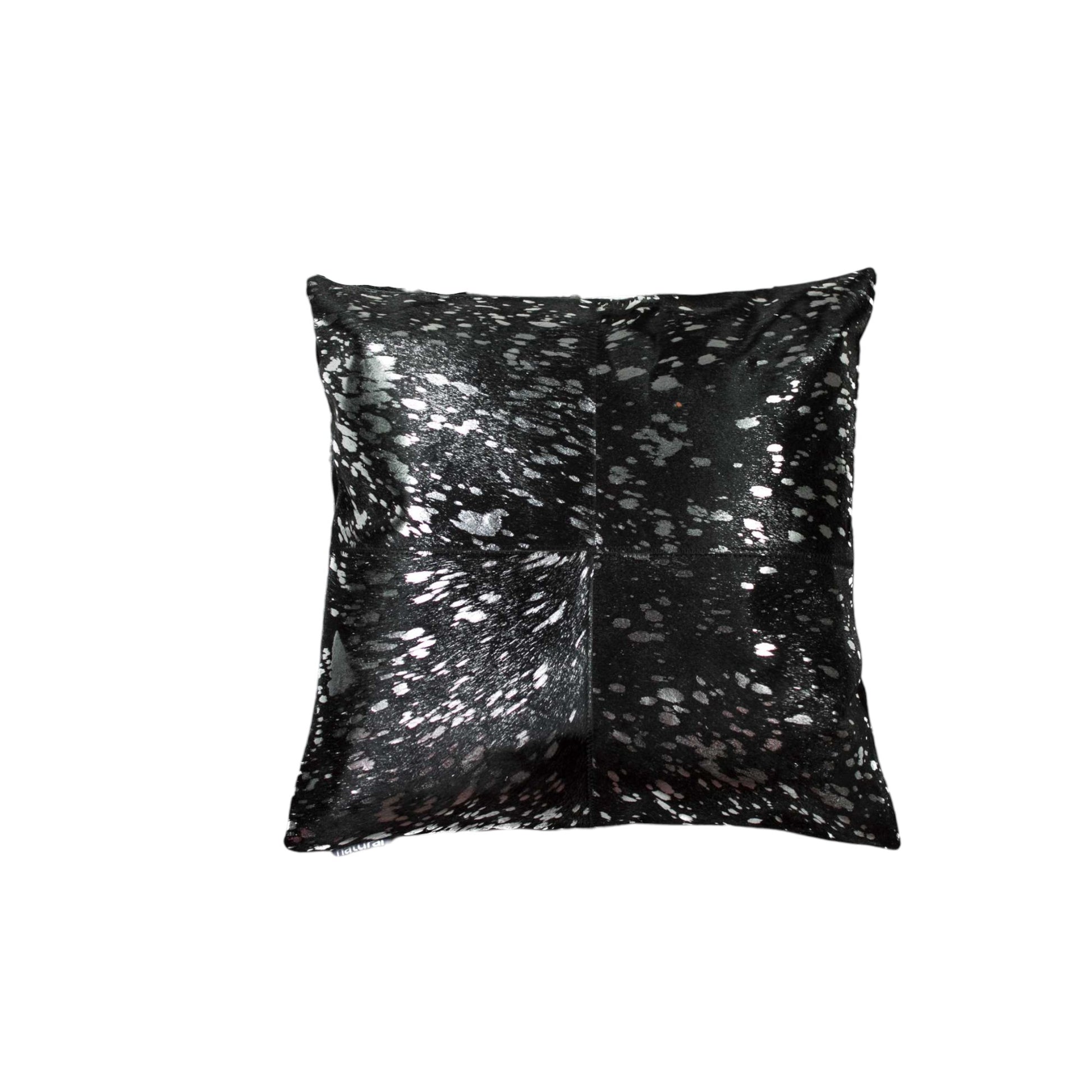 Set of Two 18" Black and Silver Cowhide Throw Pillow-Accent Throw Pillows-DECOROLALA