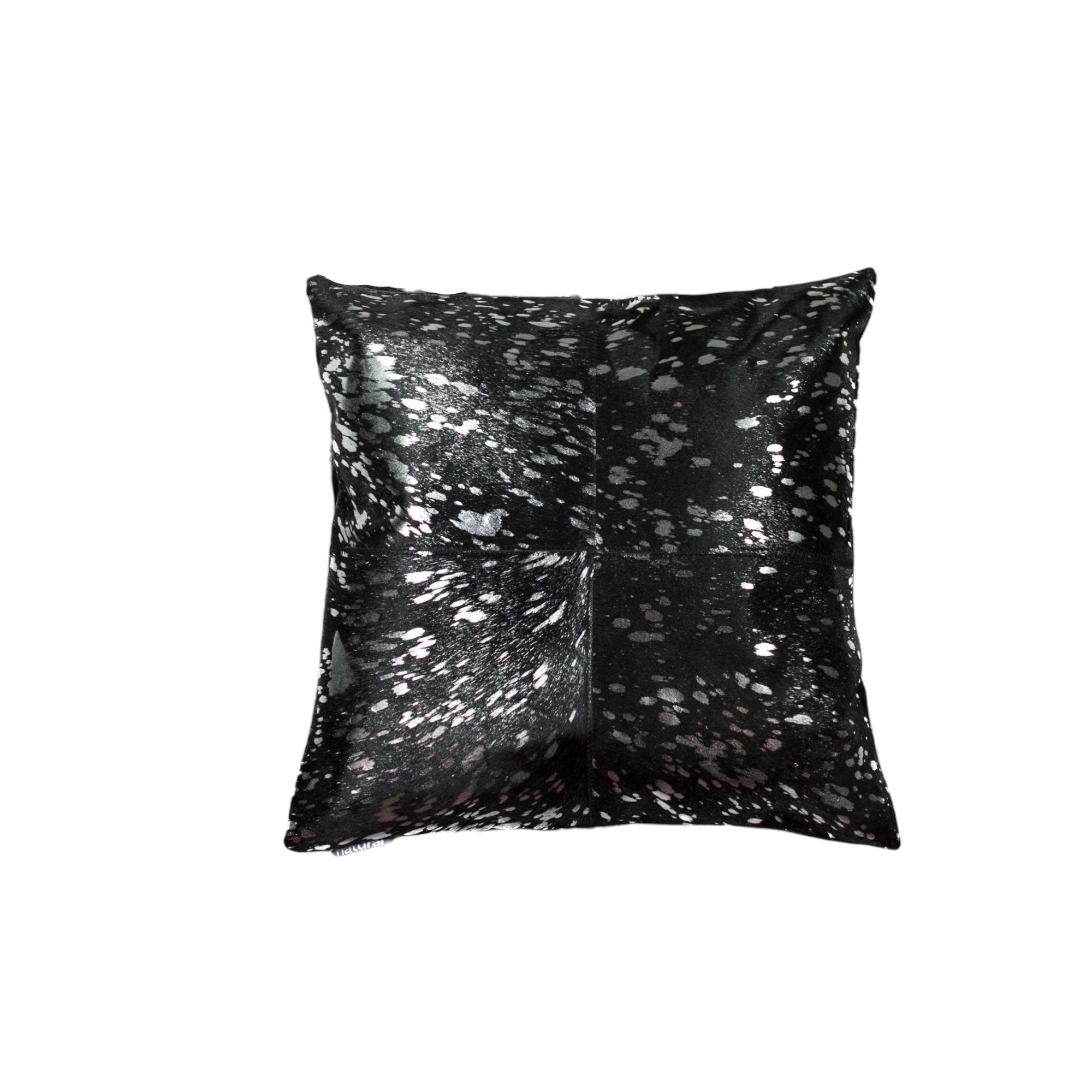 Set of Two 18" Black and Silver Cowhide Throw Pillow-Accent Throw Pillows-DECOROLALA