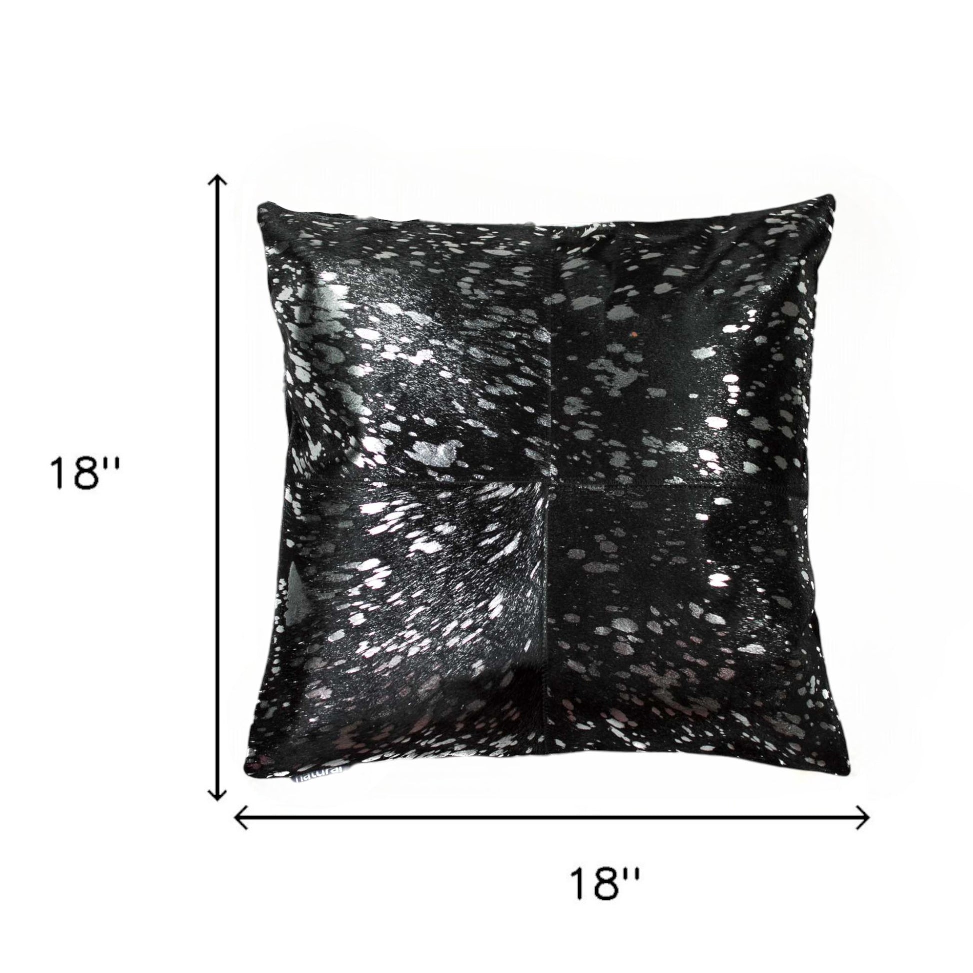 Set of Two 18" Black and Silver Cowhide Throw Pillow-Accent Throw Pillows-DECOROLALA