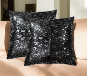 Set of Two 18" Black and Silver Cowhide Throw Pillow-Accent Throw Pillows-DECOROLALA