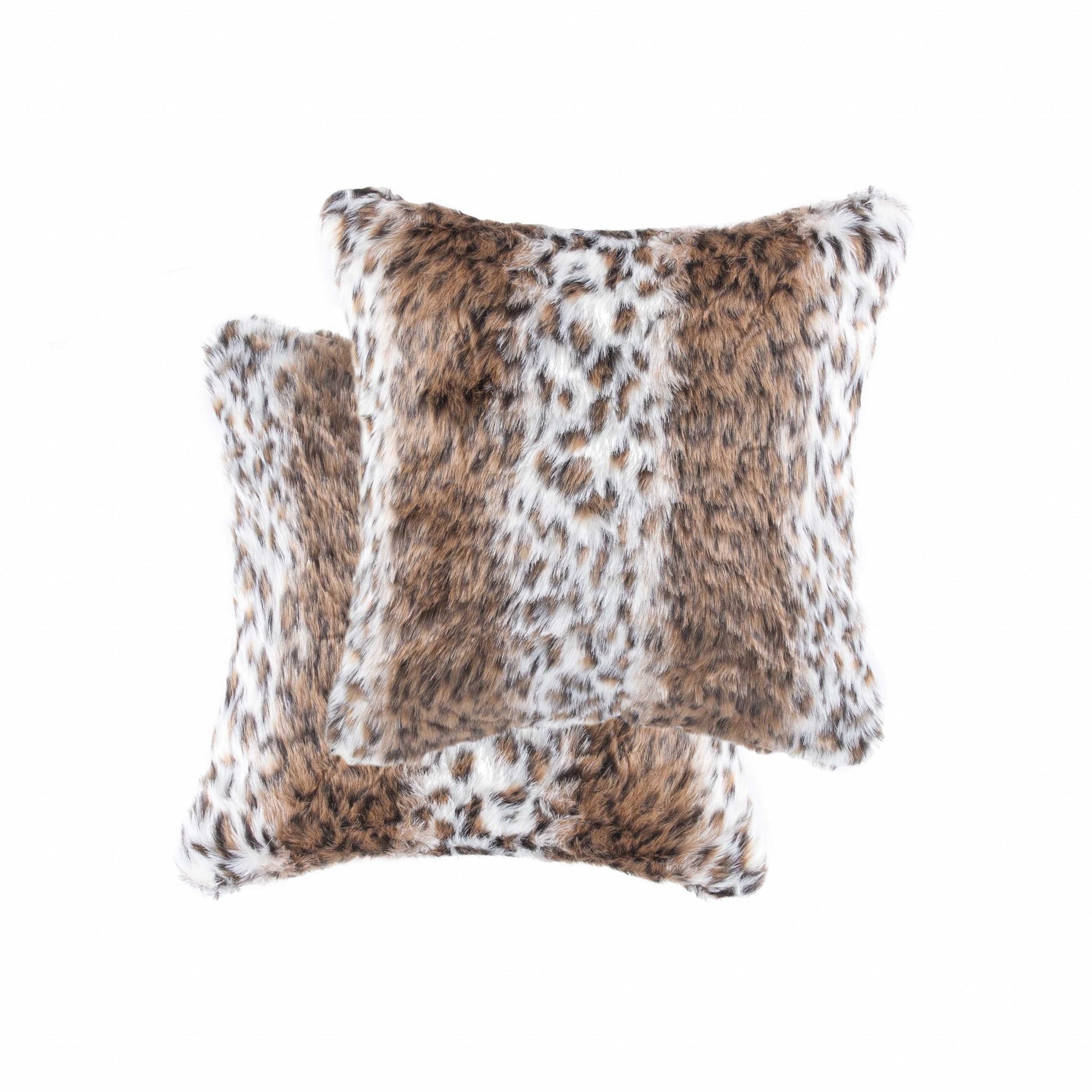 Set of Two 18" Brown White And Black Faux Fur Throw Pillows-Accent Throw Pillows-DECOROLALA