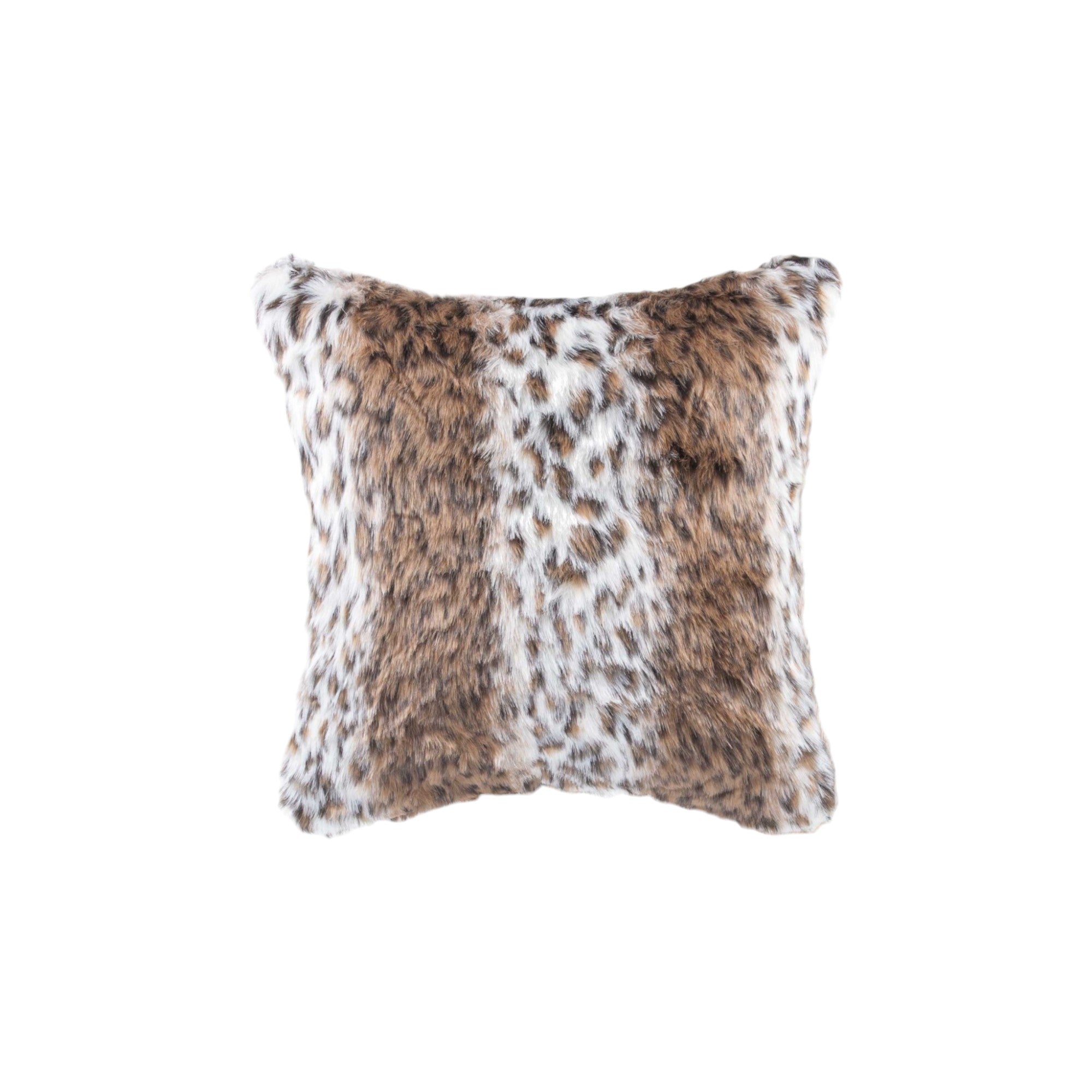 Set of Two 18" Brown White And Black Faux Fur Throw Pillows-Accent Throw Pillows-DECOROLALA