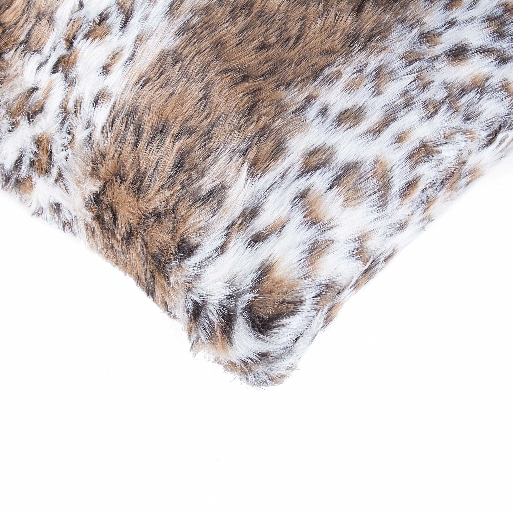 Set of Two 18" Brown White And Black Faux Fur Throw Pillows-Accent Throw Pillows-DECOROLALA