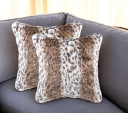 Set of Two 18" Brown White And Black Faux Fur Throw Pillows-Accent Throw Pillows-DECOROLALA