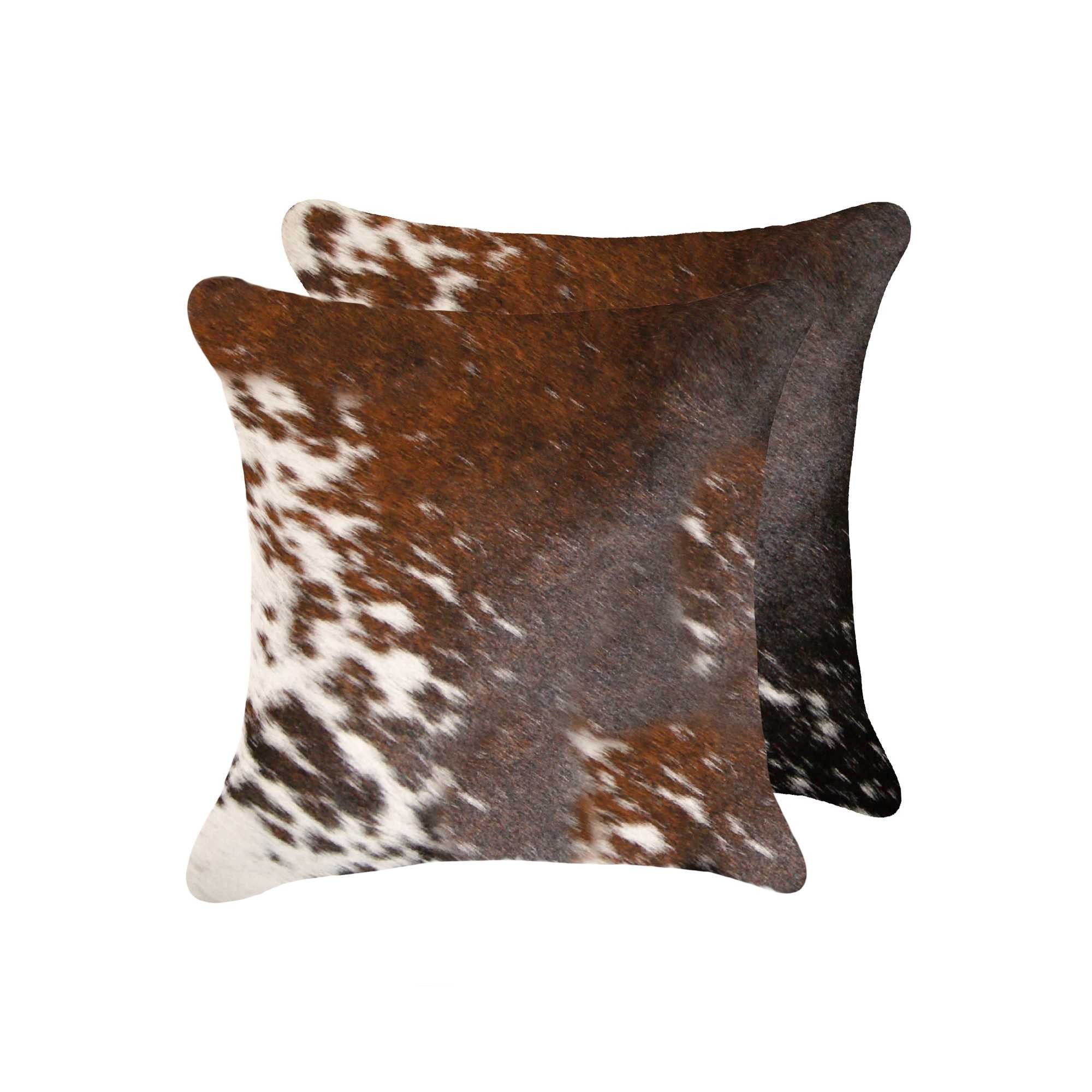 Set of Two 18" Brown and White Cowhide Throw Pillow-Accent Throw Pillows-DECOROLALA