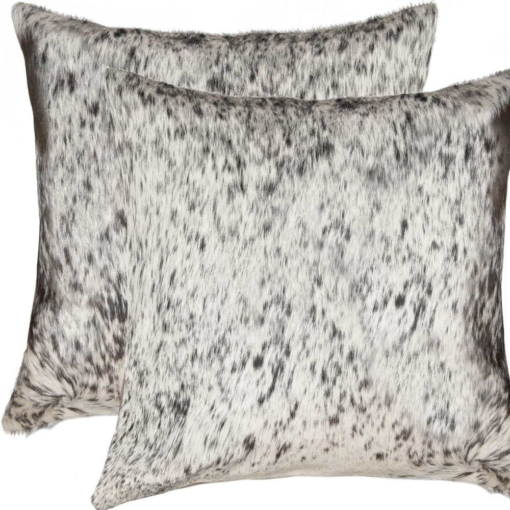 Set of Two 18" Brown and White Cowhide Throw Pillow-Accent Throw Pillows-DECOROLALA