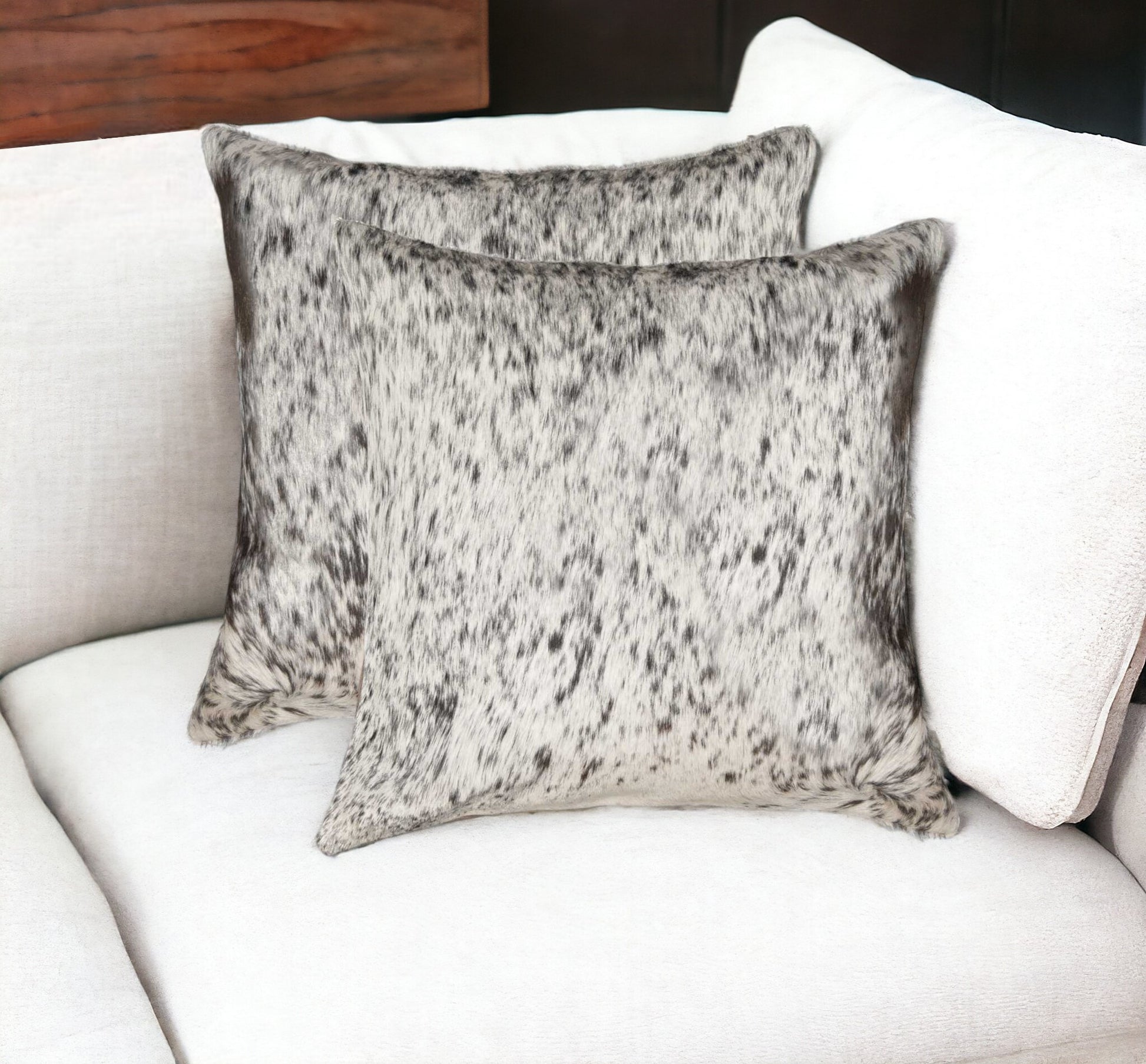 Set of Two 18" Brown and White Cowhide Throw Pillow-Accent Throw Pillows-DECOROLALA