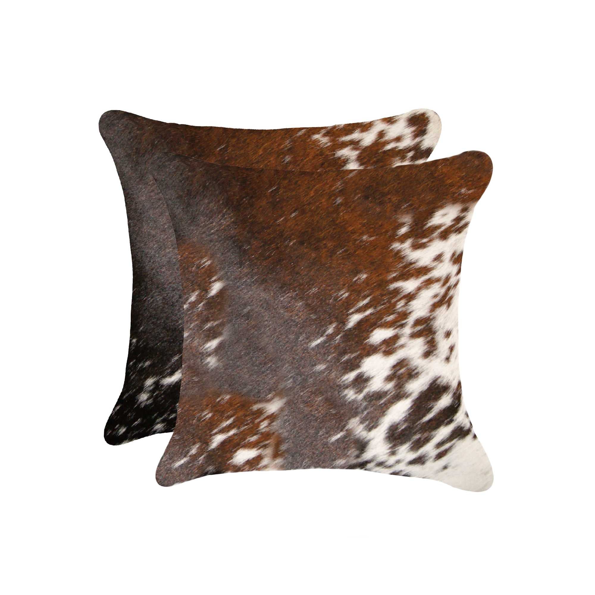Set of Two 18" Brown and White Cowhide Throw Pillow-Accent Throw Pillows-DECOROLALA