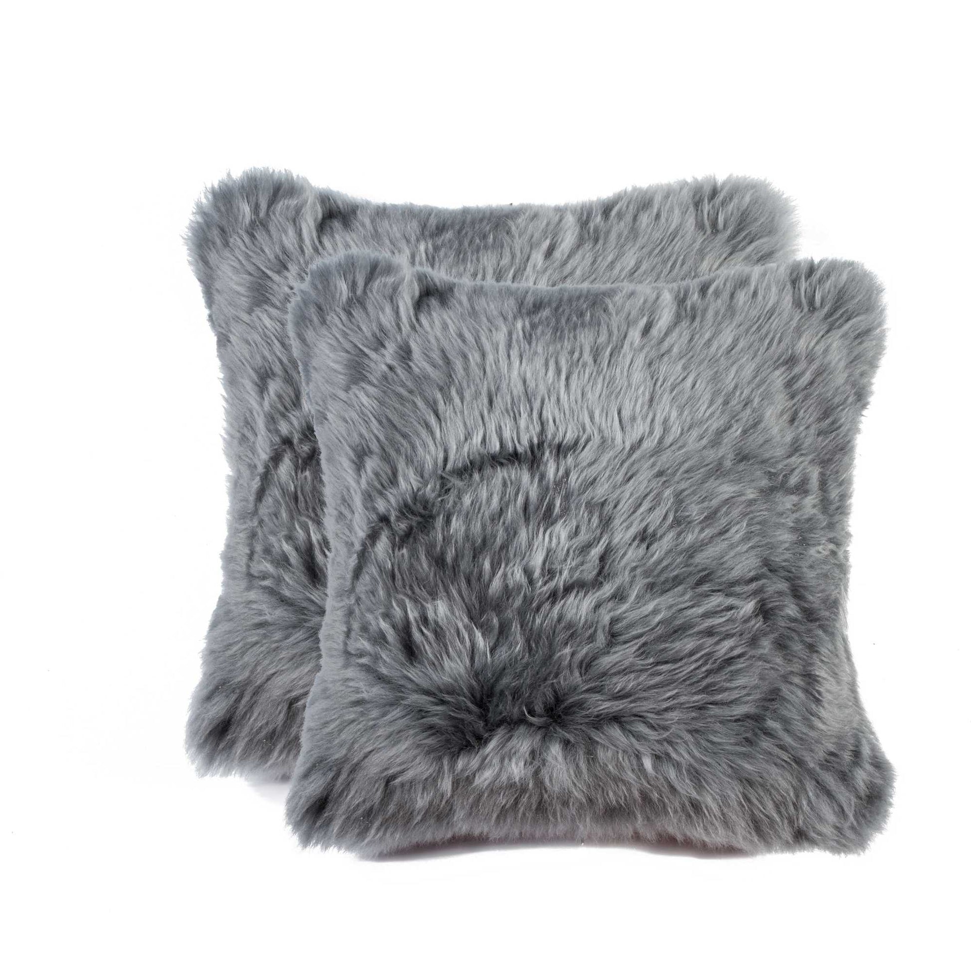 Set of Two 18" Gray Cowhide Throw Pillows-Accent Throw Pillows-DECOROLALA