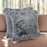 Set of Two 18" Gray Cowhide Throw Pillows-Accent Throw Pillows-DECOROLALA