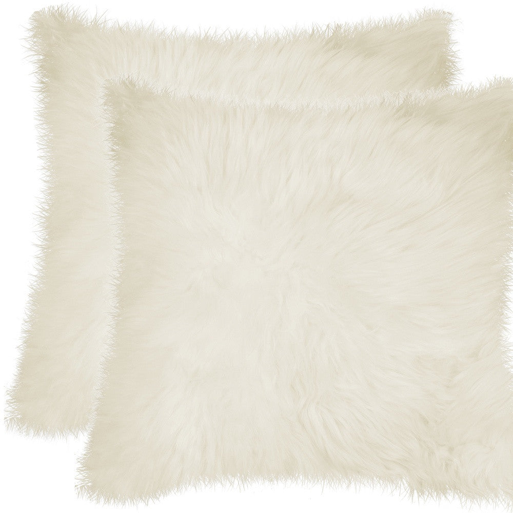 Set of Two 18" Natural Sheepskin Throw Pillows-Accent Throw Pillows-DECOROLALA