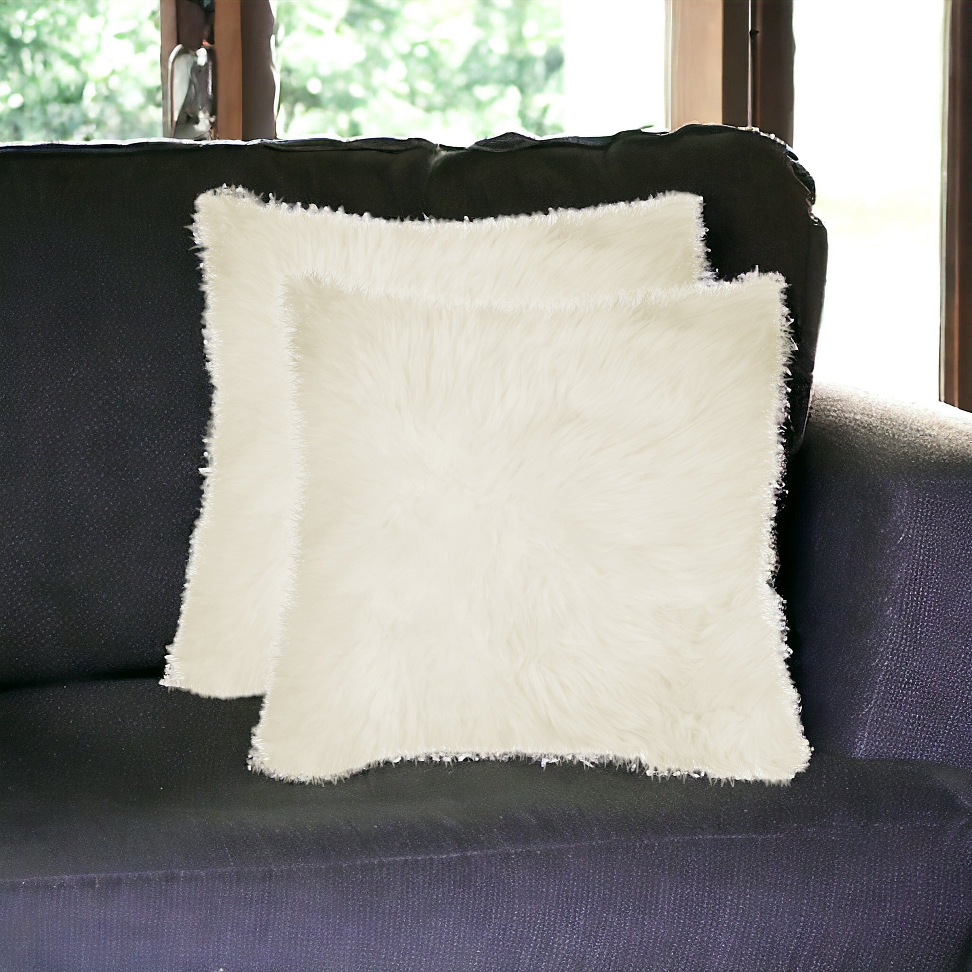 Set of Two 18" Natural Sheepskin Throw Pillows-Accent Throw Pillows-DECOROLALA