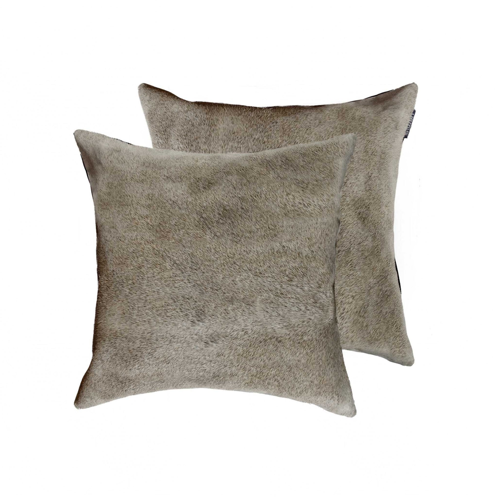 Set of Two 18" Tan Cowhide Throw Pillows-Accent Throw Pillows-DECOROLALA