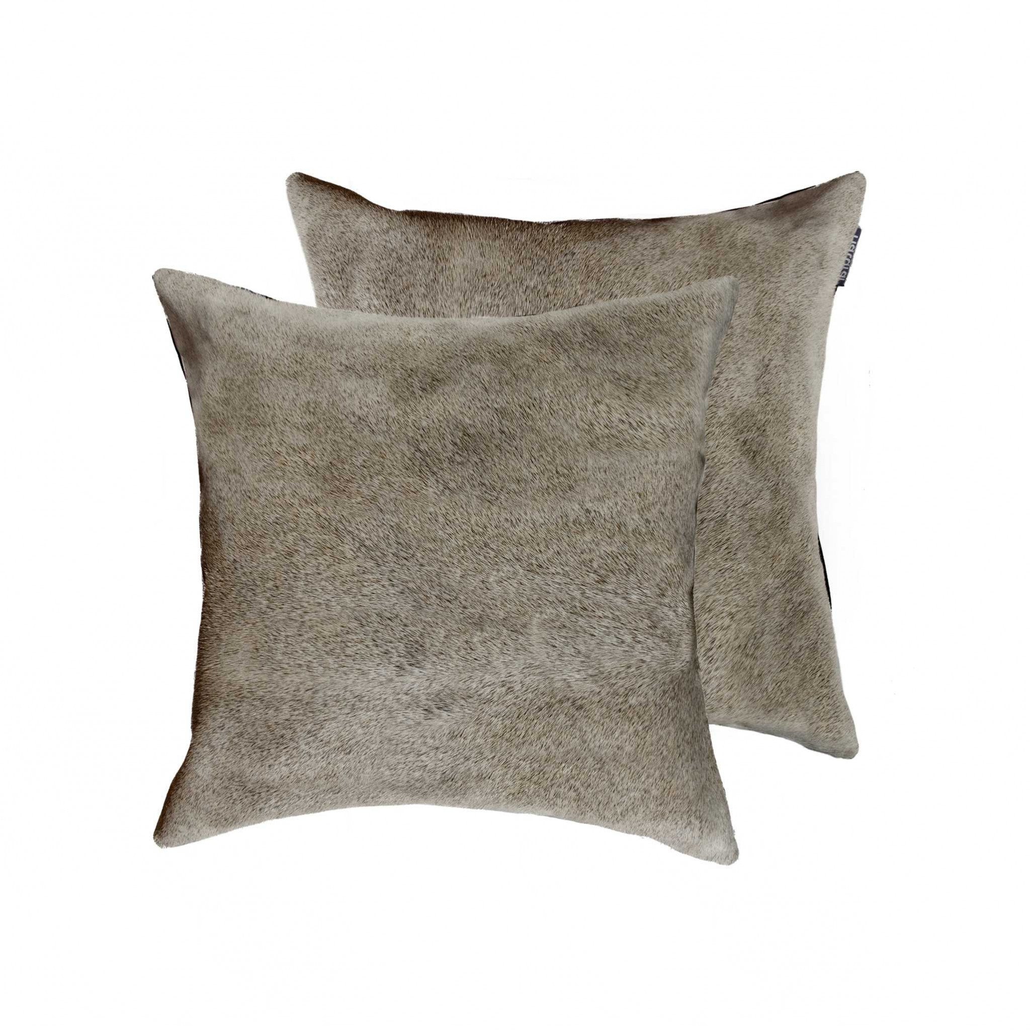 Set of Two 18" Tan Cowhide Throw Pillows-Accent Throw Pillows-DECOROLALA