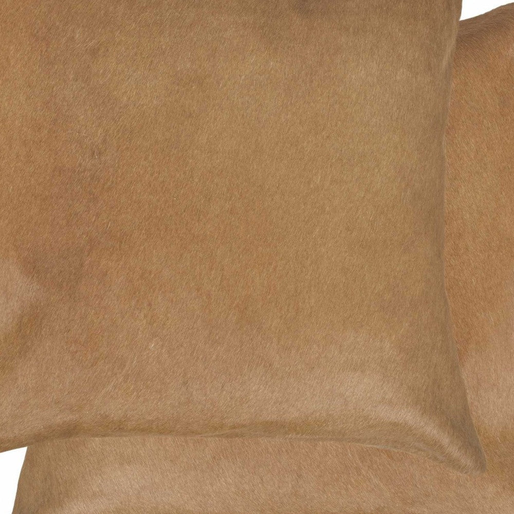 Set of Two 18" Tan Cowhide Throw Pillows-Accent Throw Pillows-DECOROLALA