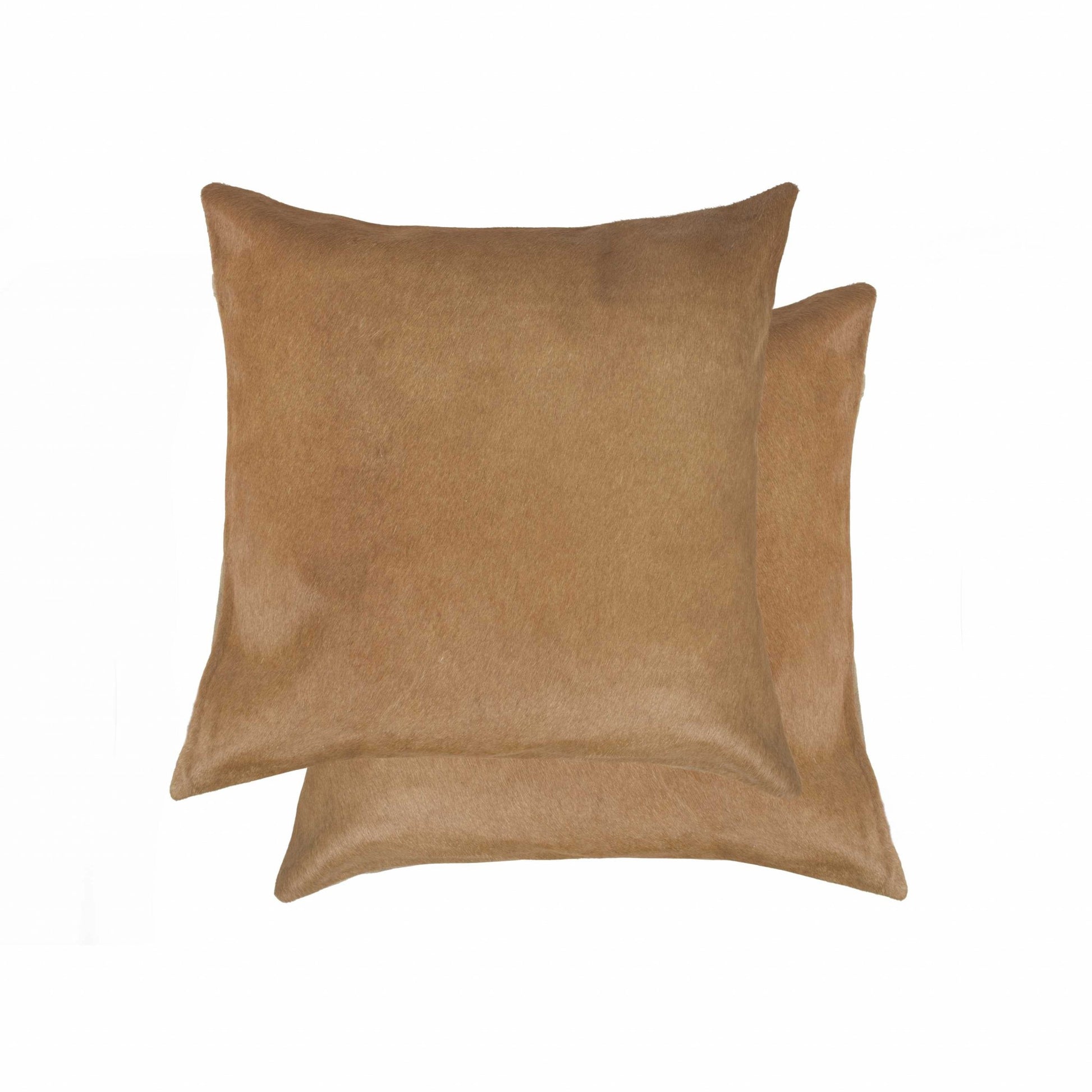 Set of Two 18" Tan Cowhide Throw Pillows-Accent Throw Pillows-DECOROLALA