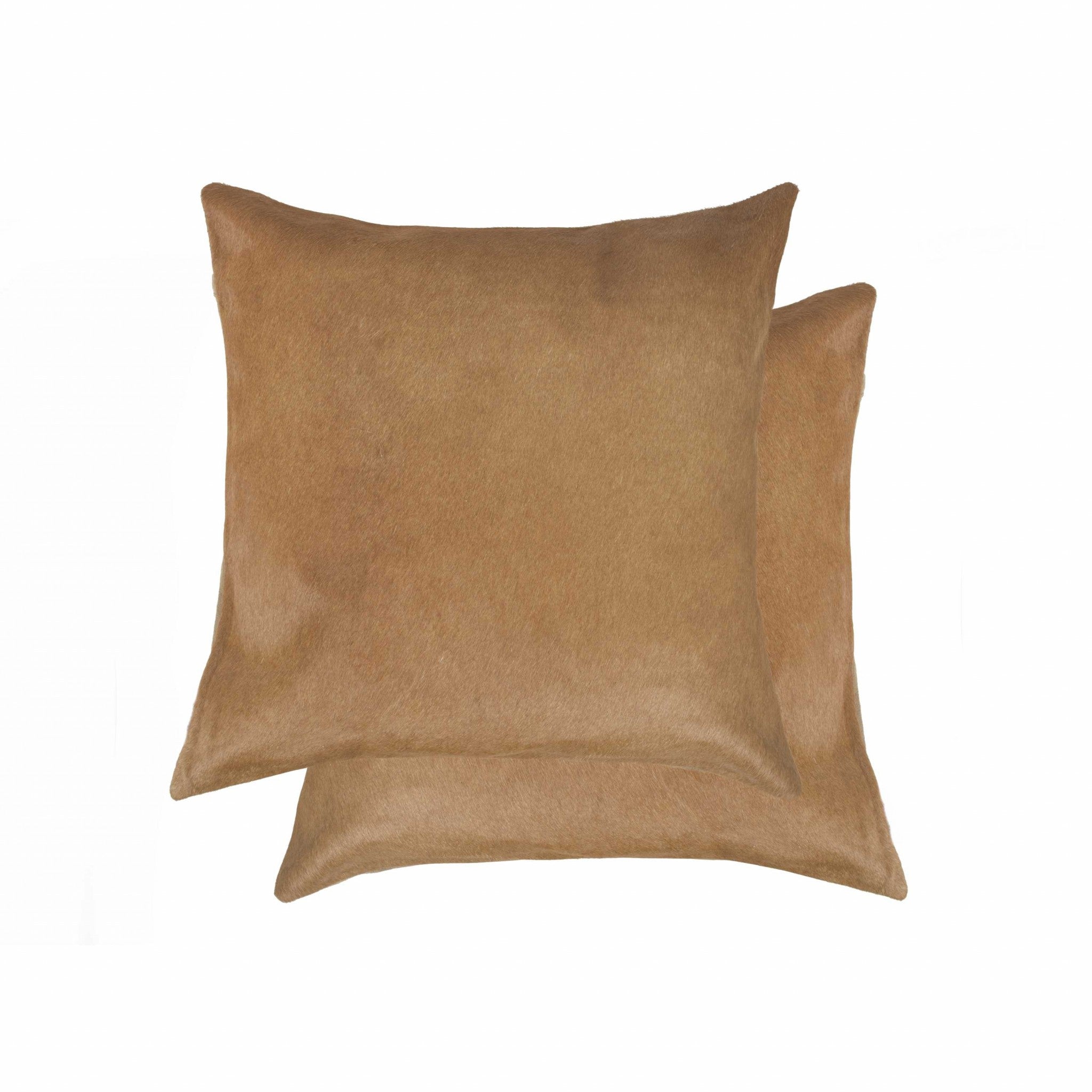Set of Two 18" Tan Cowhide Throw Pillows-Accent Throw Pillows-DECOROLALA