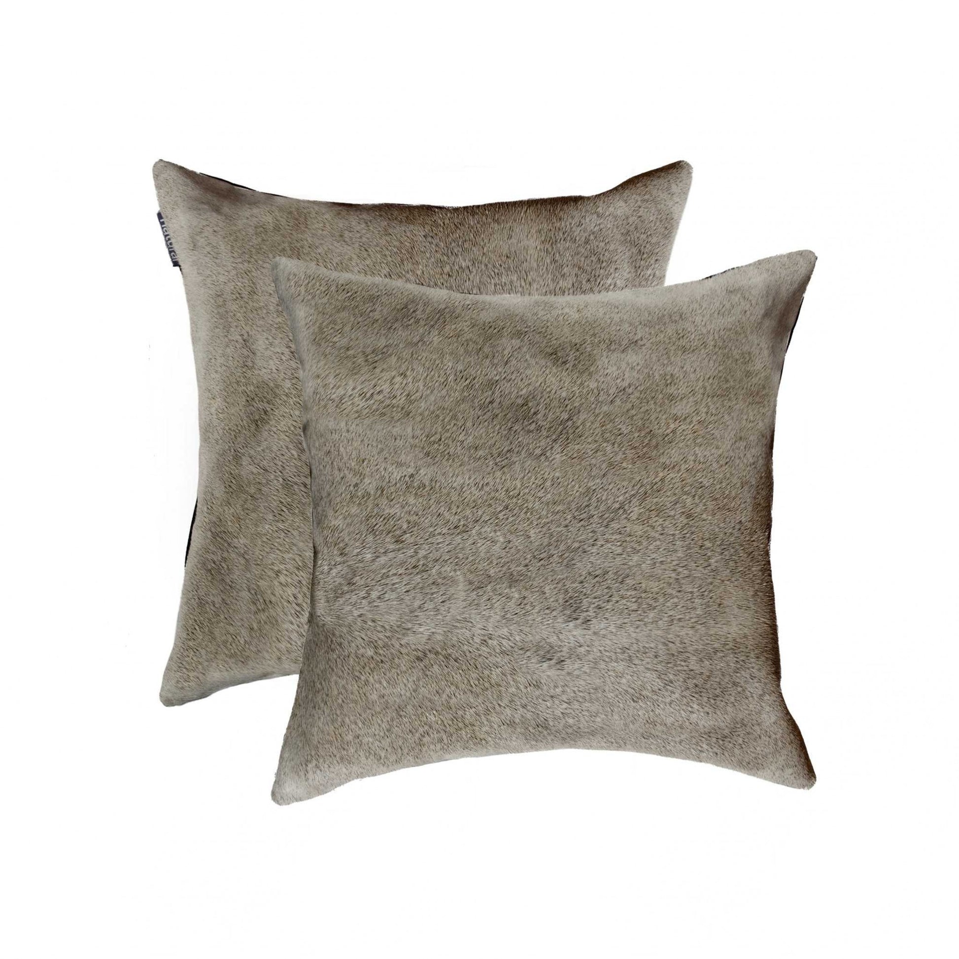 Set of Two 18" Tan Cowhide Throw Pillows-Accent Throw Pillows-DECOROLALA