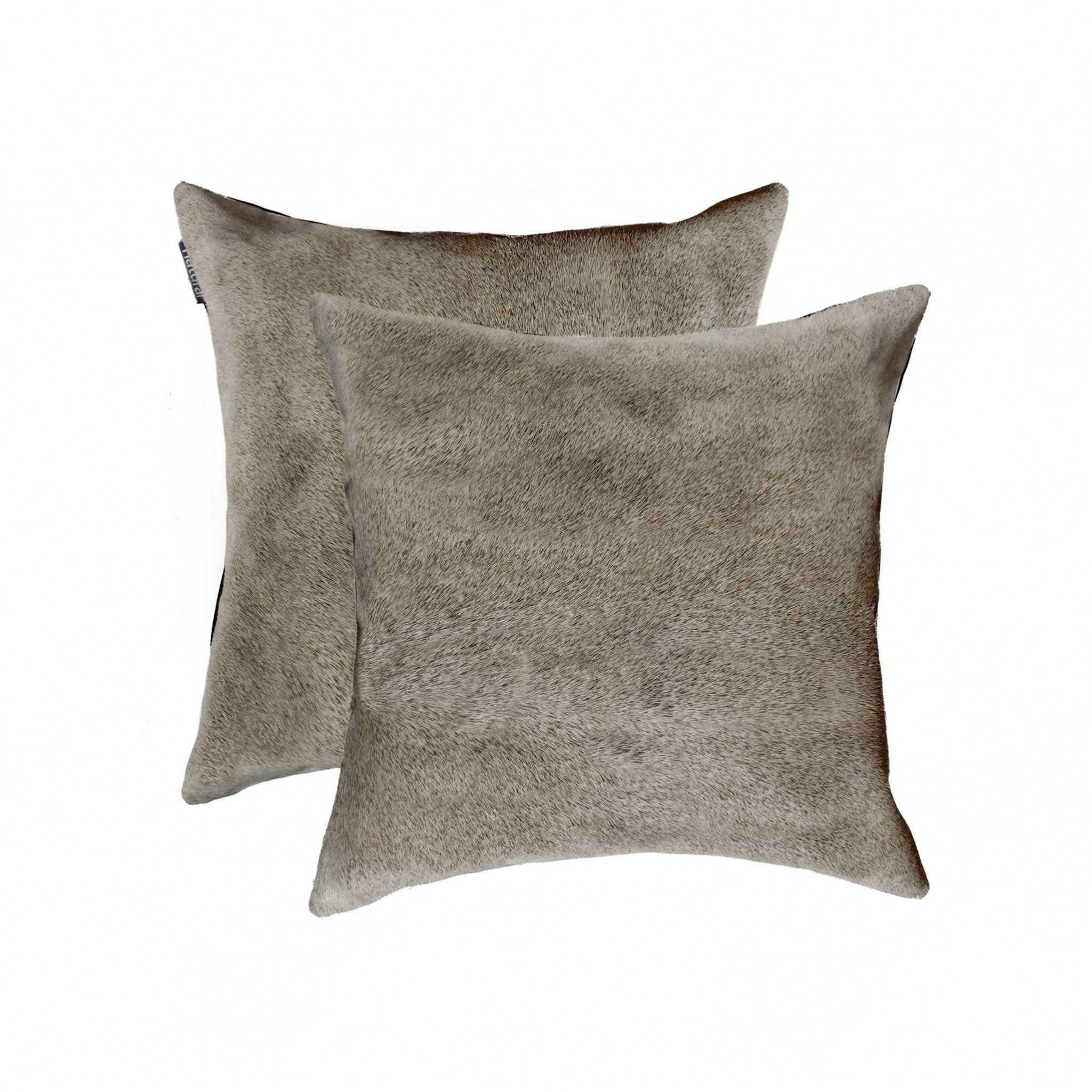 Set of Two 18" Tan Cowhide Throw Pillows-Accent Throw Pillows-DECOROLALA
