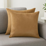 Set of Two 18" Tan Cowhide Throw Pillows-Accent Throw Pillows-DECOROLALA