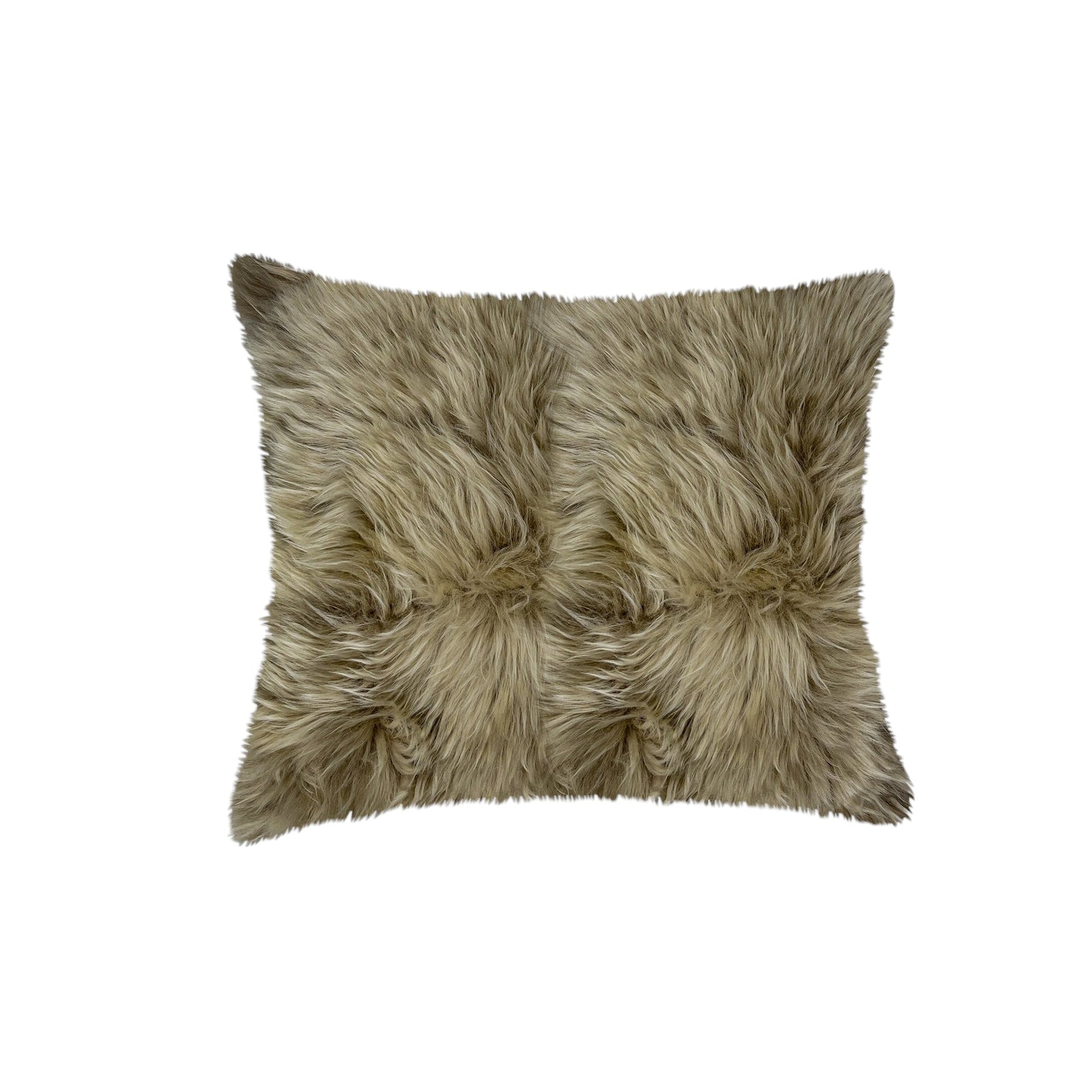 Set of Two 18" Taupe Sheepskin Throw Pillows-Accent Throw Pillows-DECOROLALA