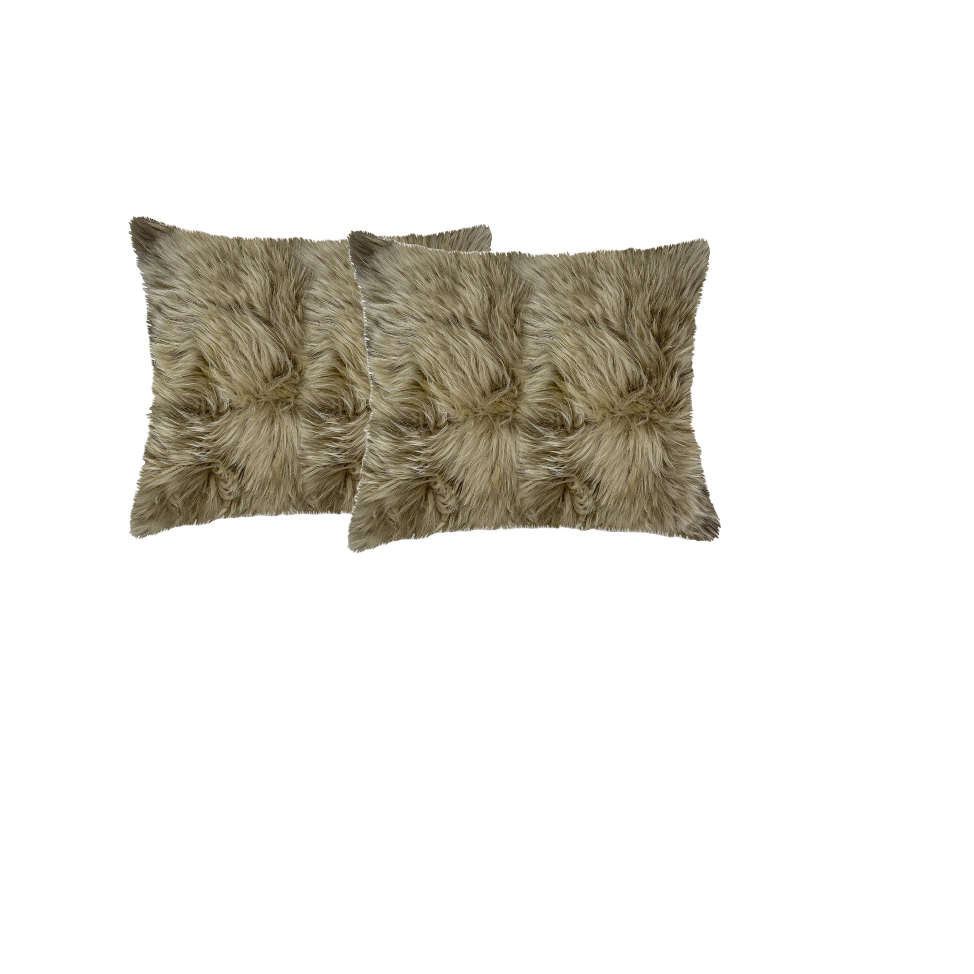 Set of Two 18" Taupe Sheepskin Throw Pillows-Accent Throw Pillows-DECOROLALA