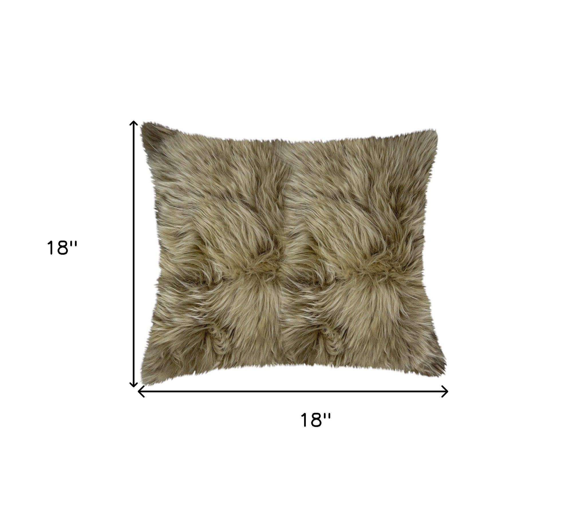 Set of Two 18" Taupe Sheepskin Throw Pillows-Accent Throw Pillows-DECOROLALA