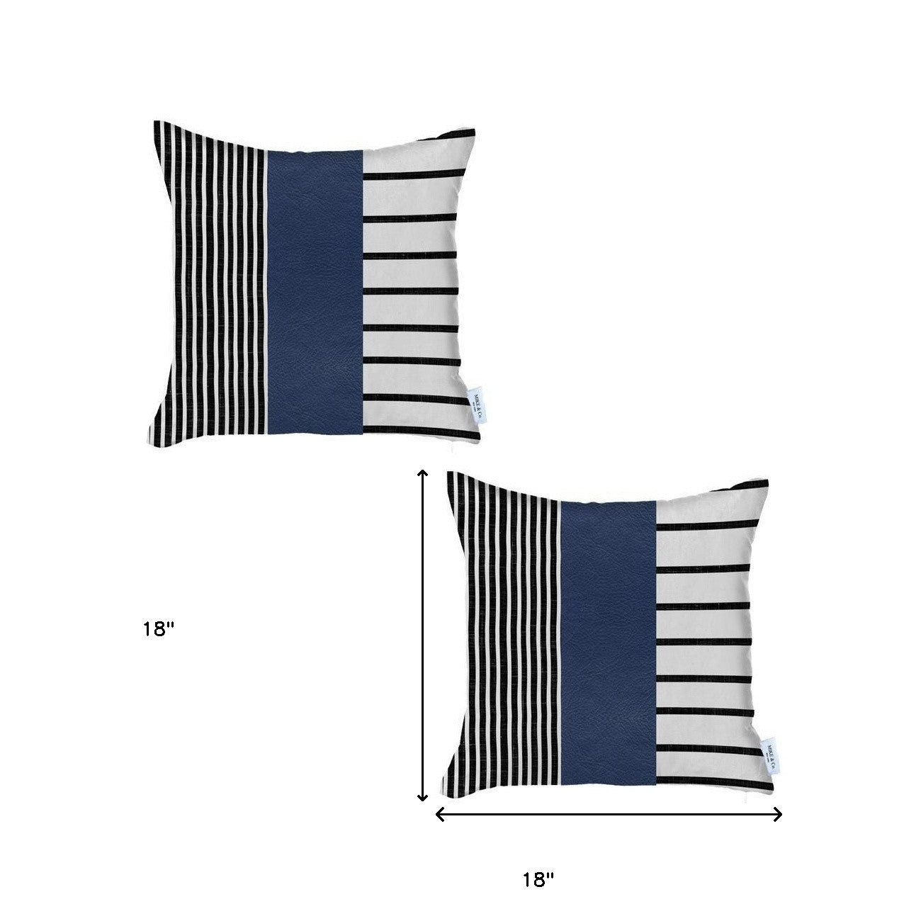 Set of Two 18" X 18" Navy Blue Striped Faux Leather Zippered Pillow-Accent Throw Pillows-DECOROLALA
