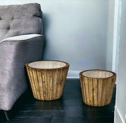 Set of Two 19" Brown And Clear Glass Round End Table-End-Side Tables-DECOROLALA