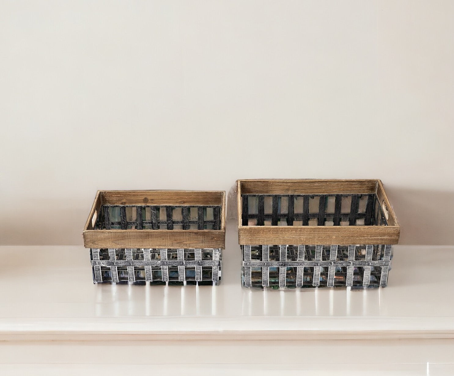 Set of Two 19" Gray Metal Basket-Organizers-DECOROLALA