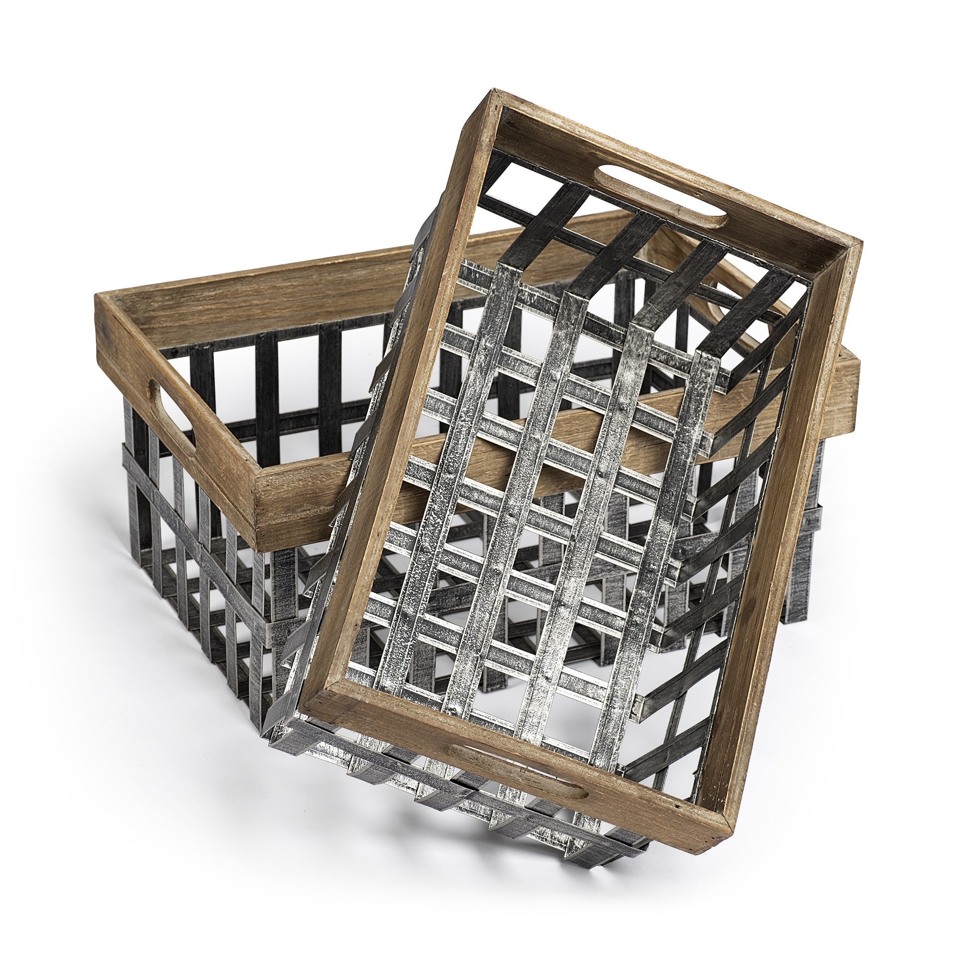 Set of Two 19" Gray Metal Basket-Organizers-DECOROLALA