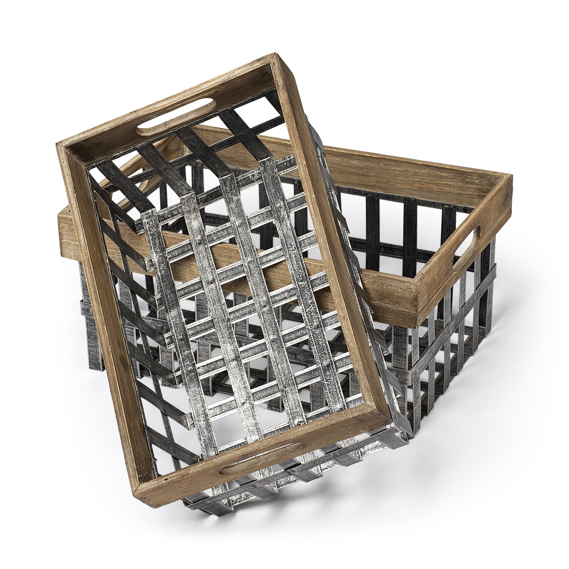 Set of Two 19" Gray Metal Basket-Organizers-DECOROLALA