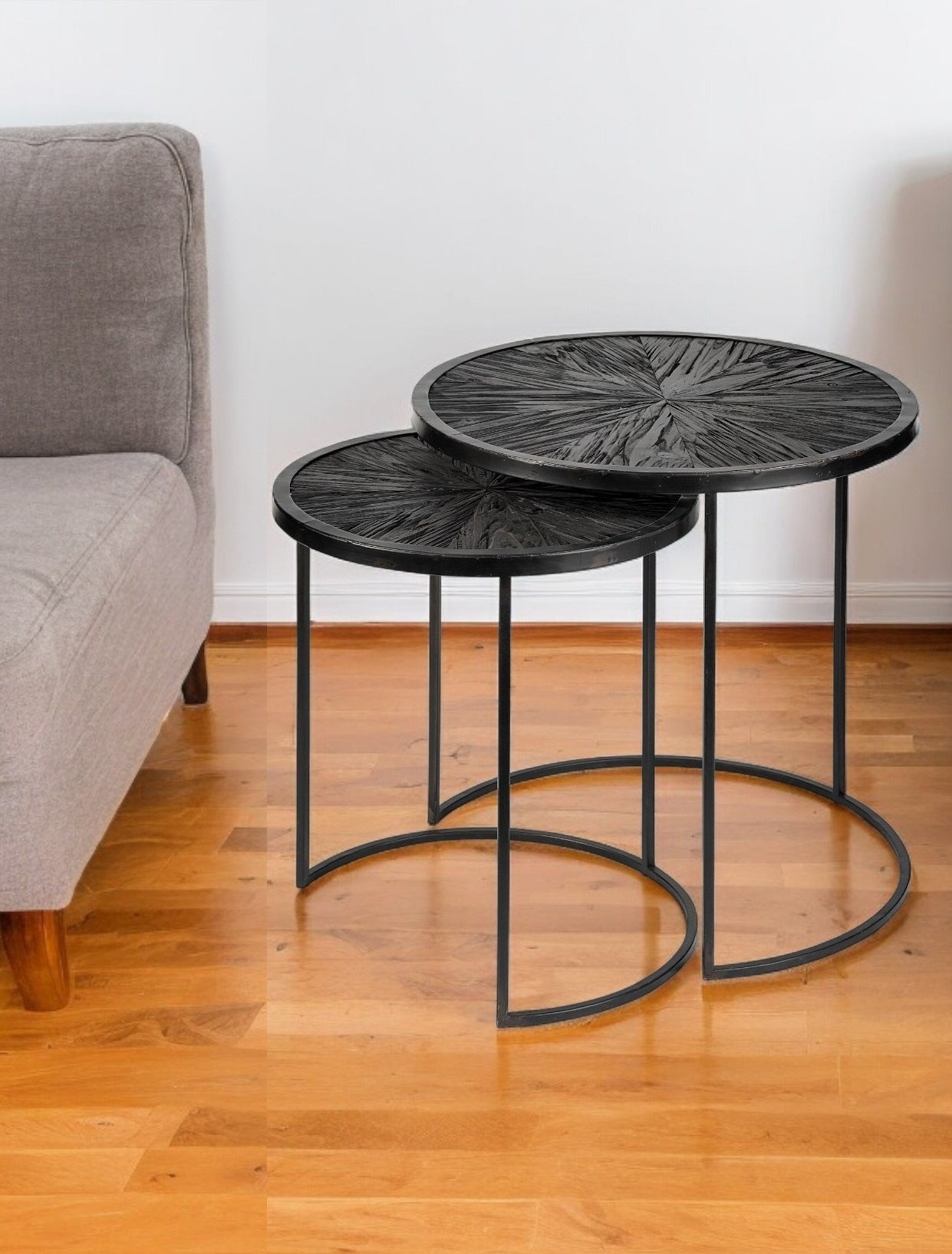 Set of Two 20" Black Round End Table-End-Side Tables-DECOROLALA